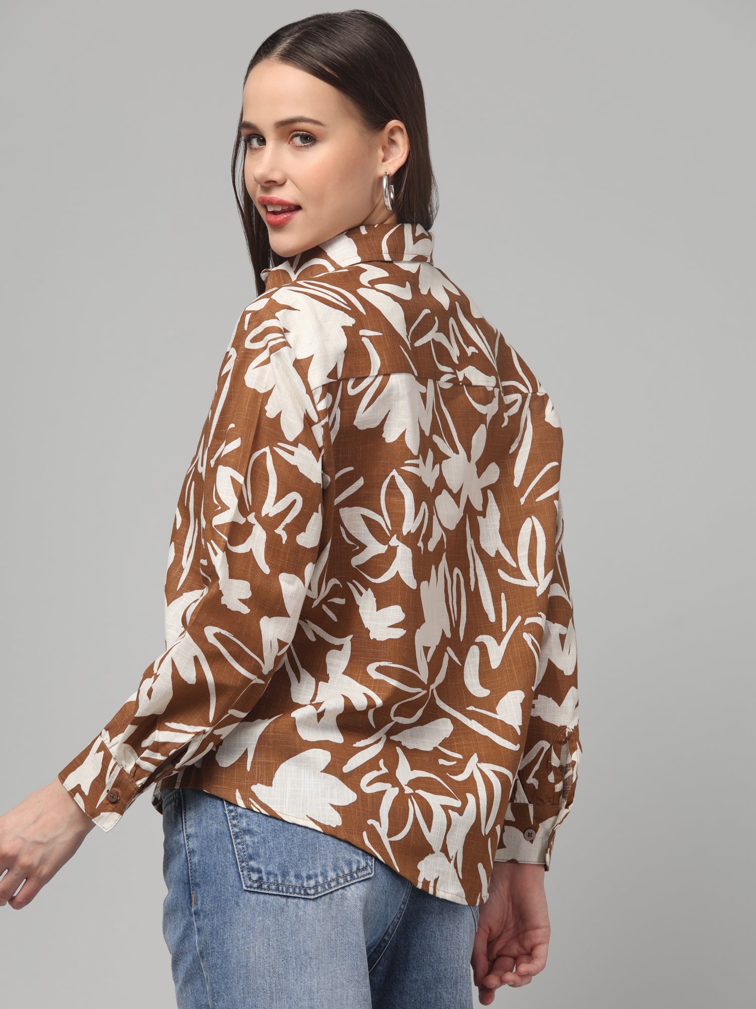 Floral Brown Full Sleeve Shirt
