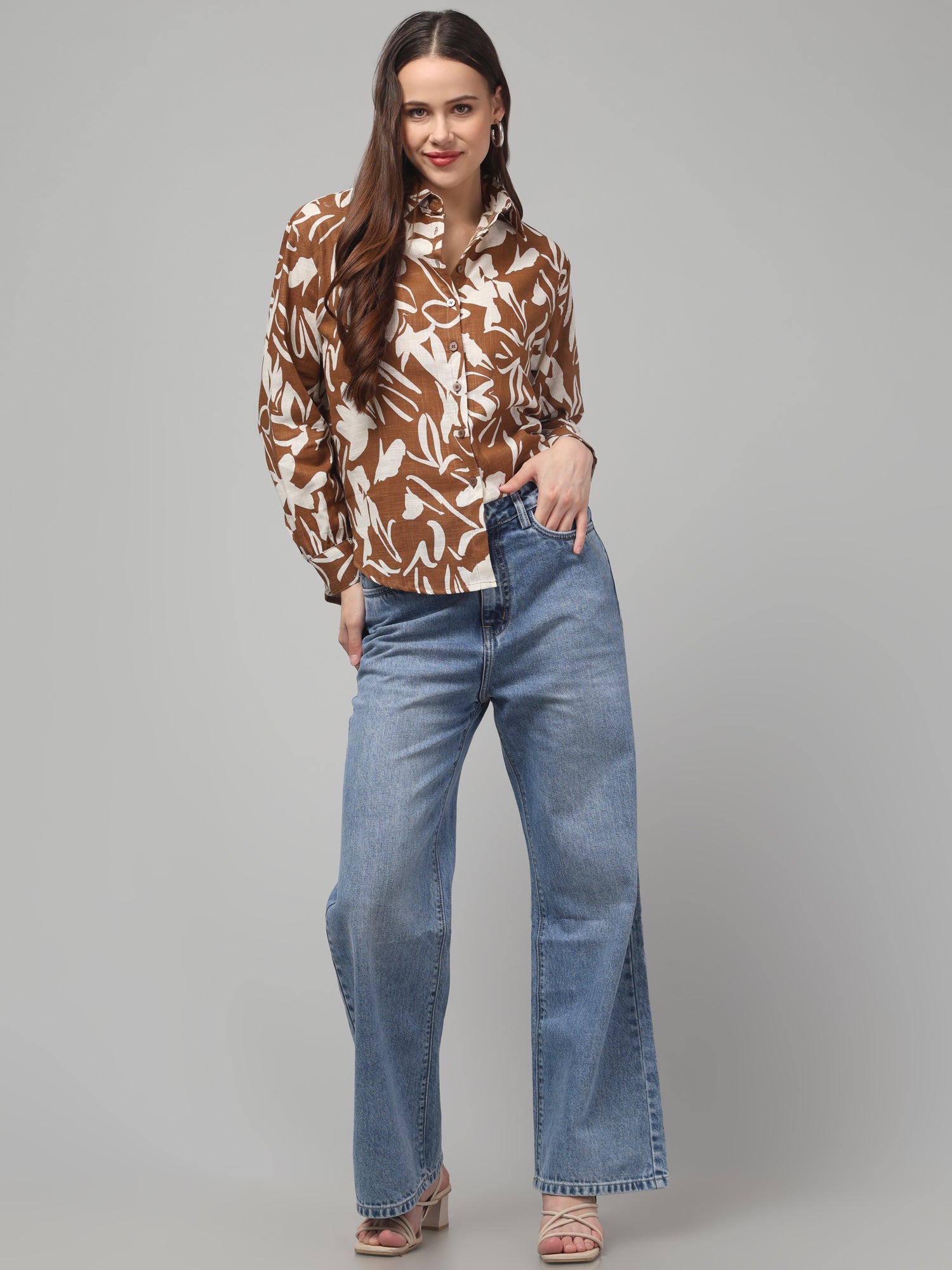 Floral Brown Full Sleeve Shirt
