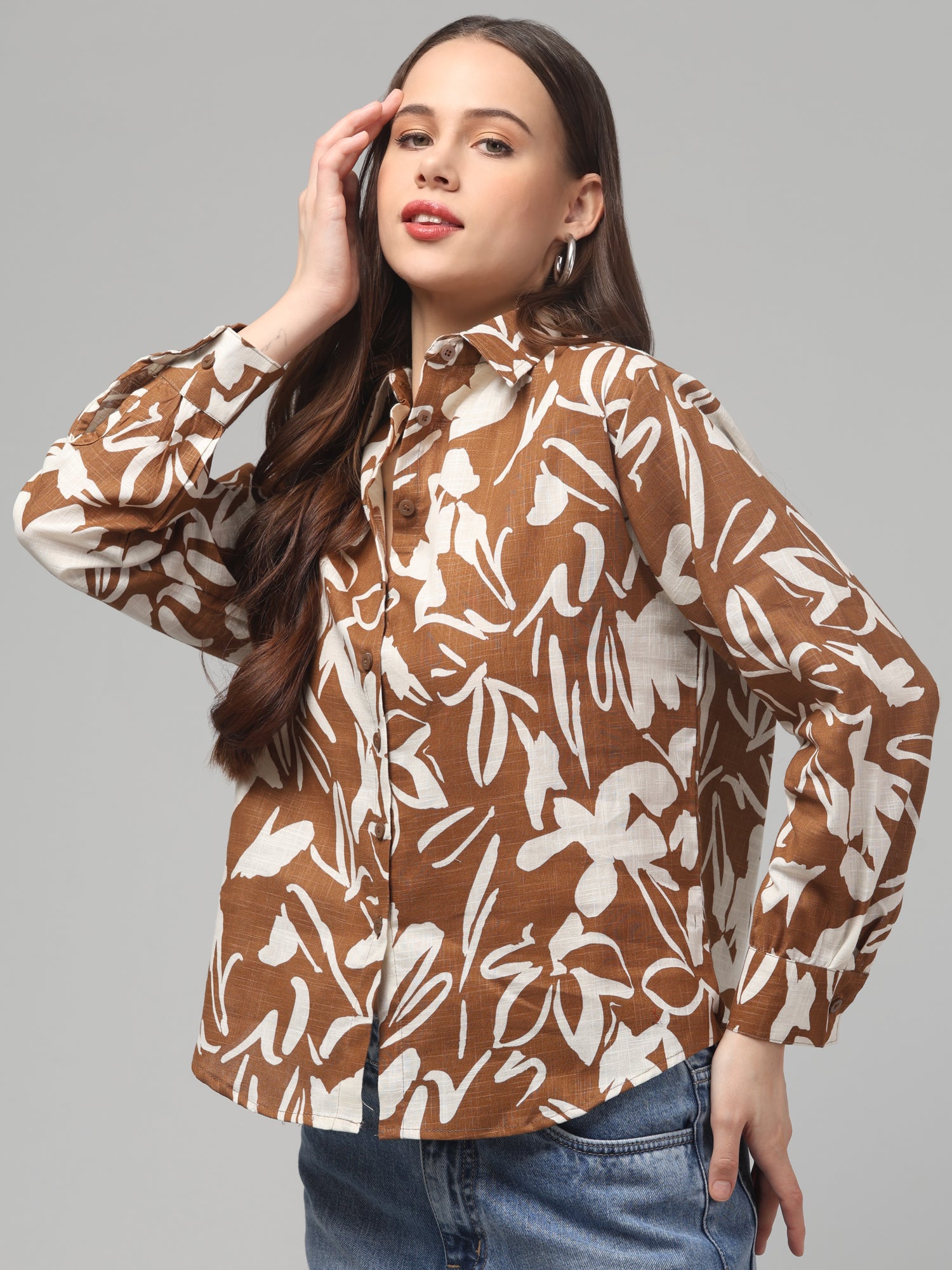 Floral Brown Full Sleeve Shirt