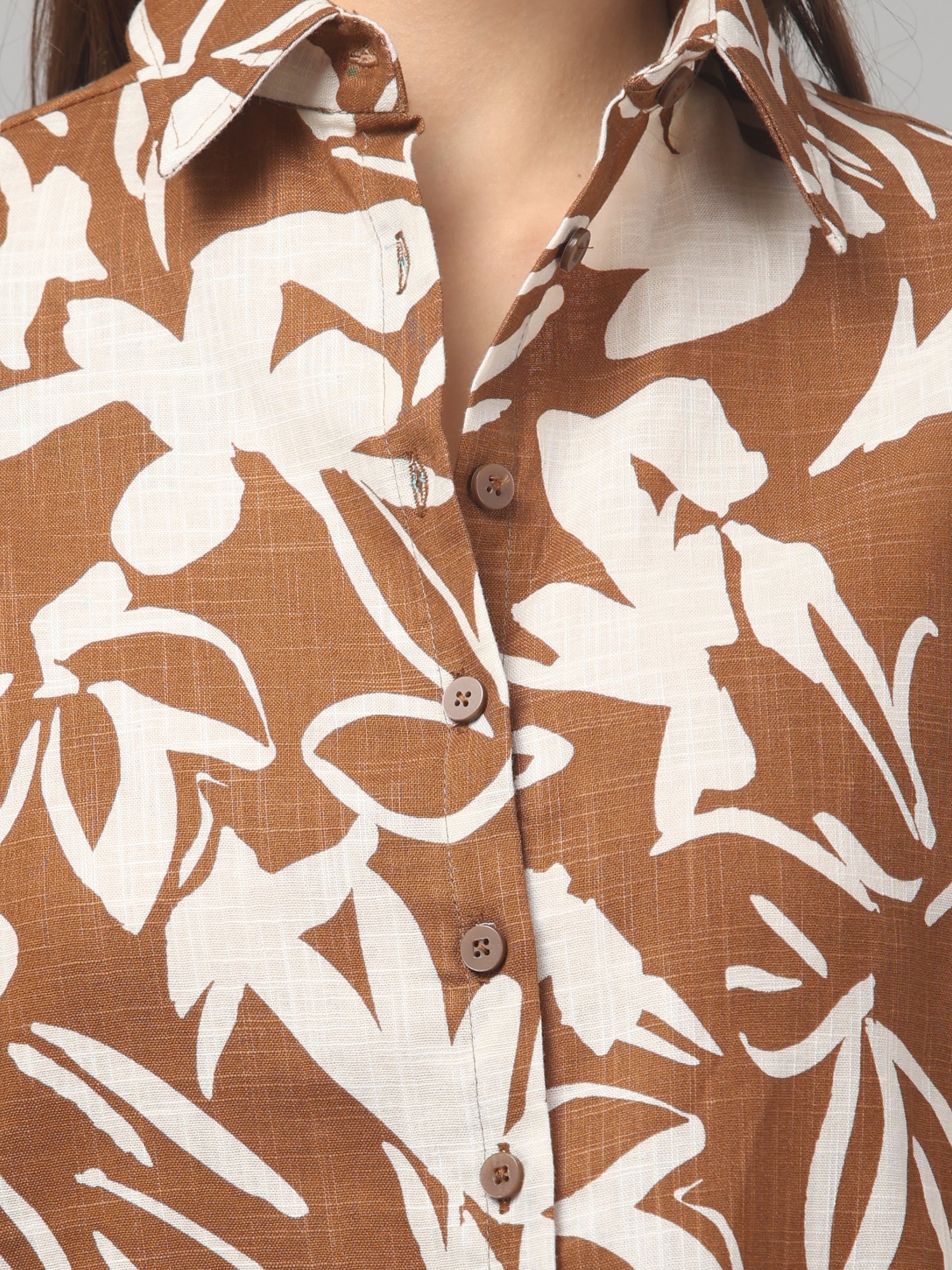 Floral Brown Full Sleeve Shirt