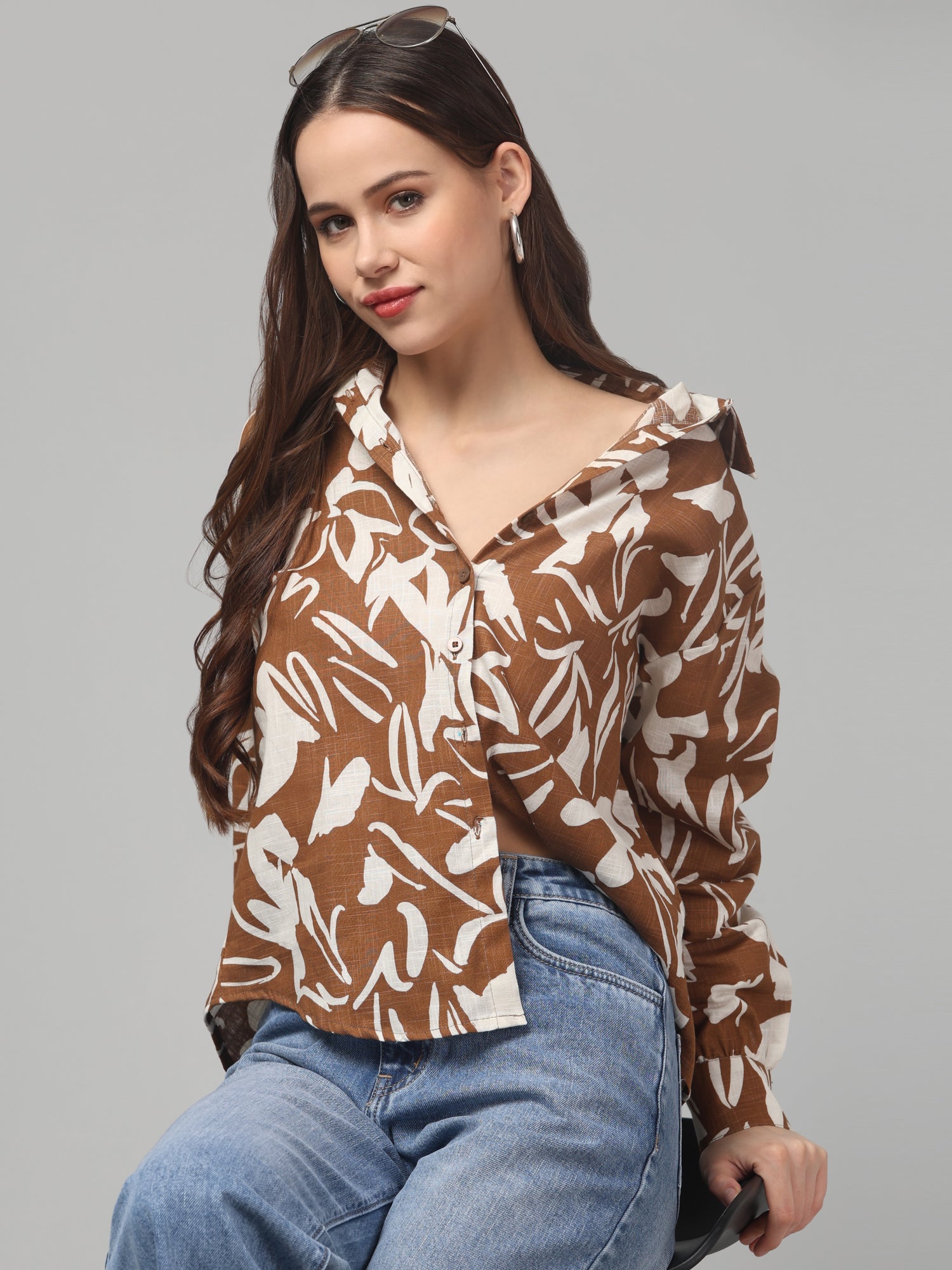 Floral Brown Full Sleeve Shirt