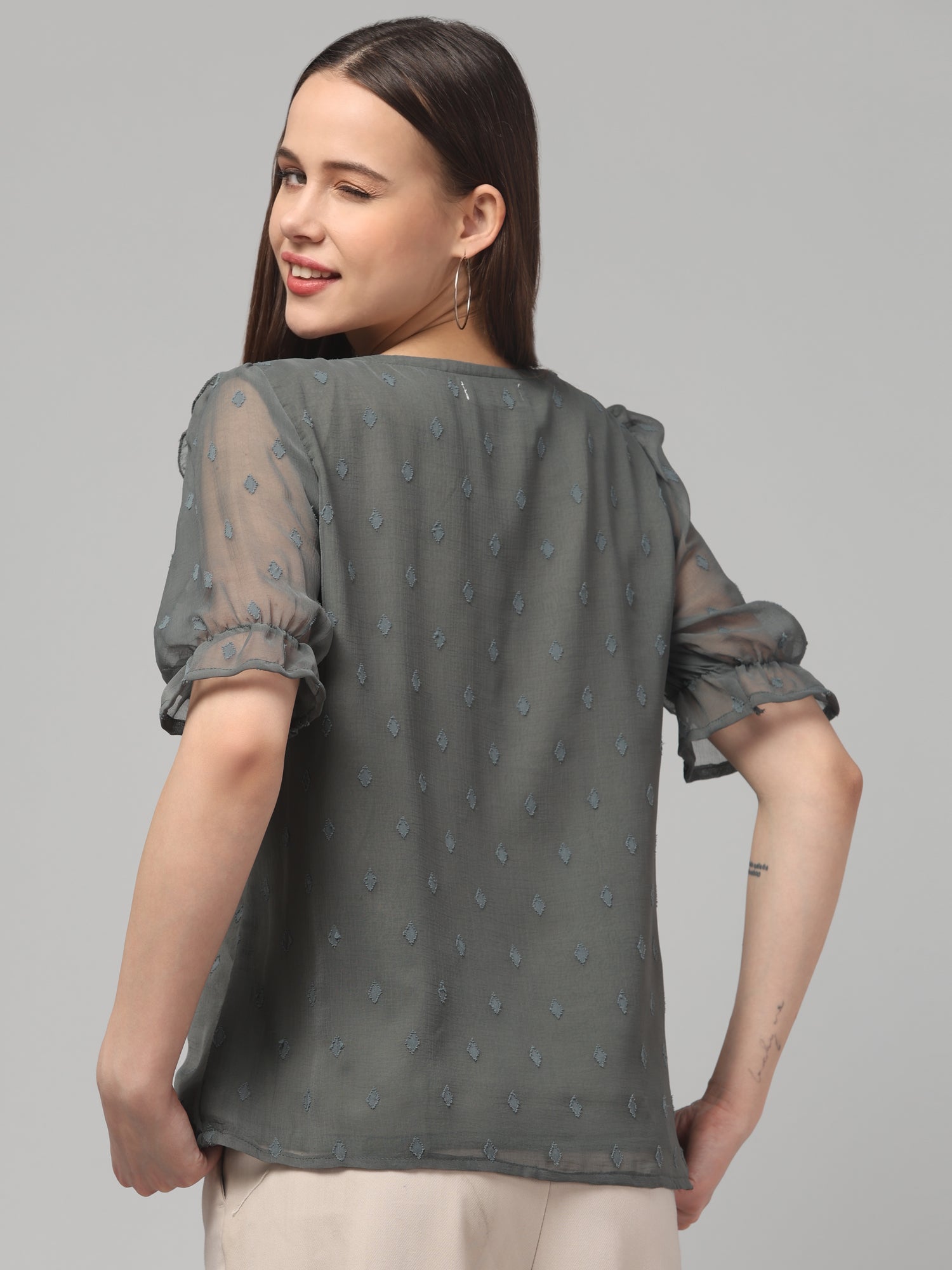 Sirroco Green Top  with Puff Sleeves