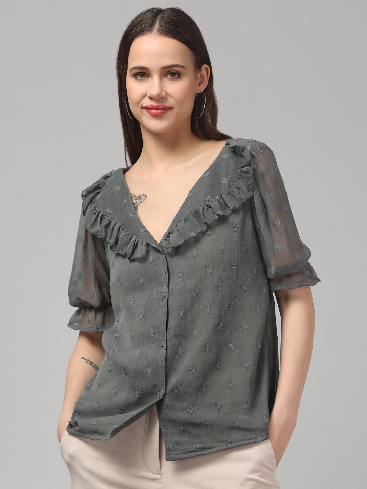 Sirroco Green Top  with Puff Sleeves