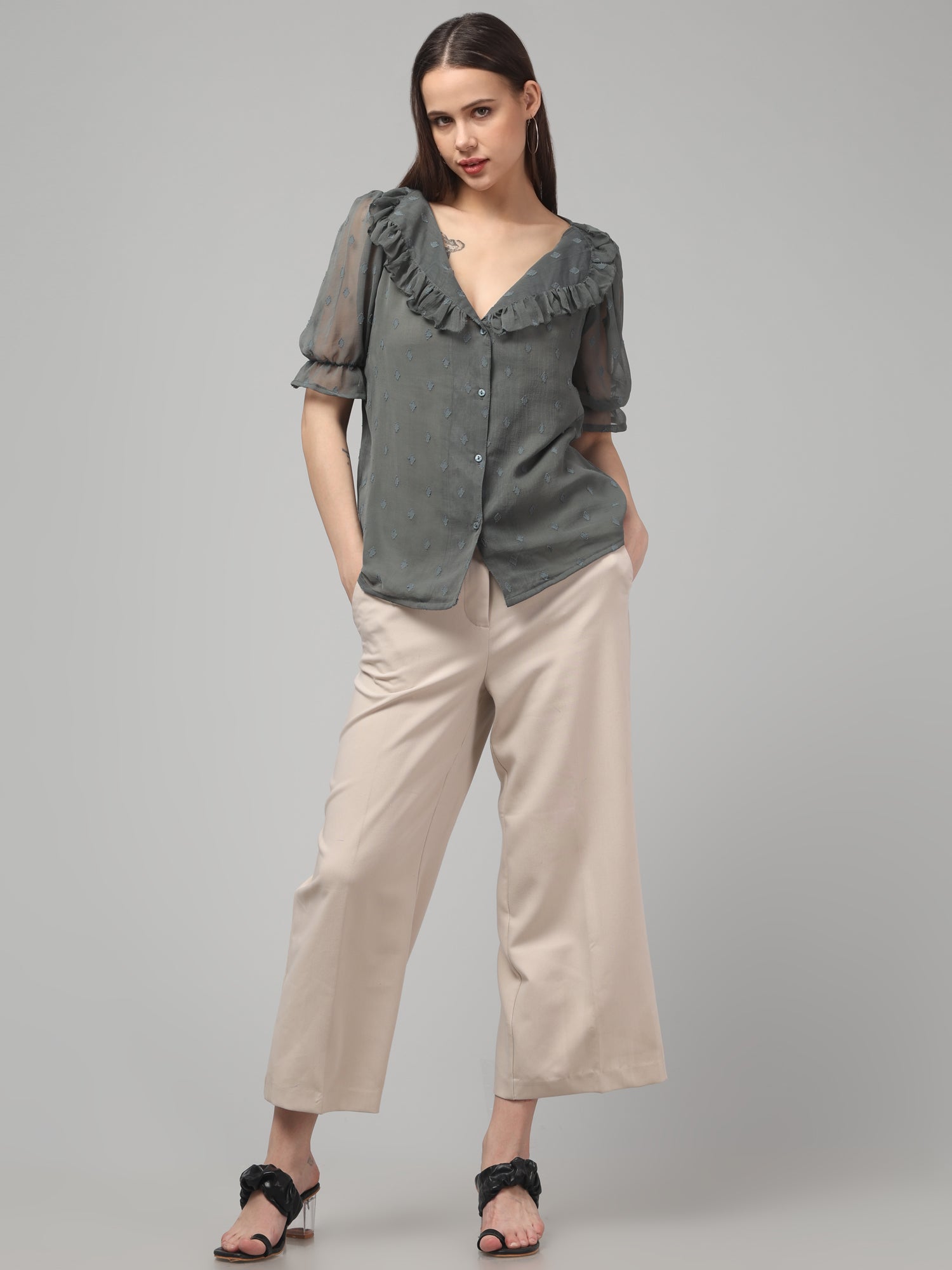 Sirroco Green Top  with Puff Sleeves