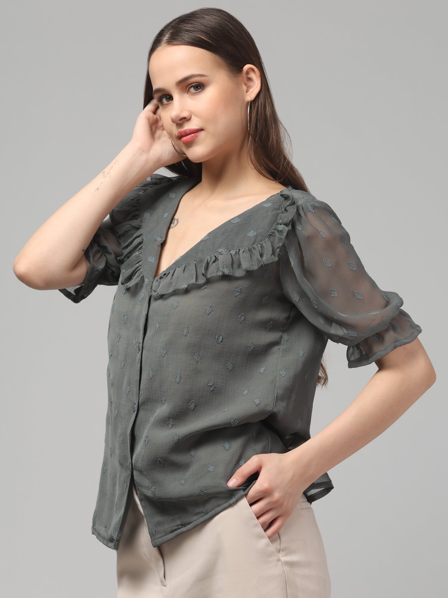 Sirroco Green Top  with Puff Sleeves