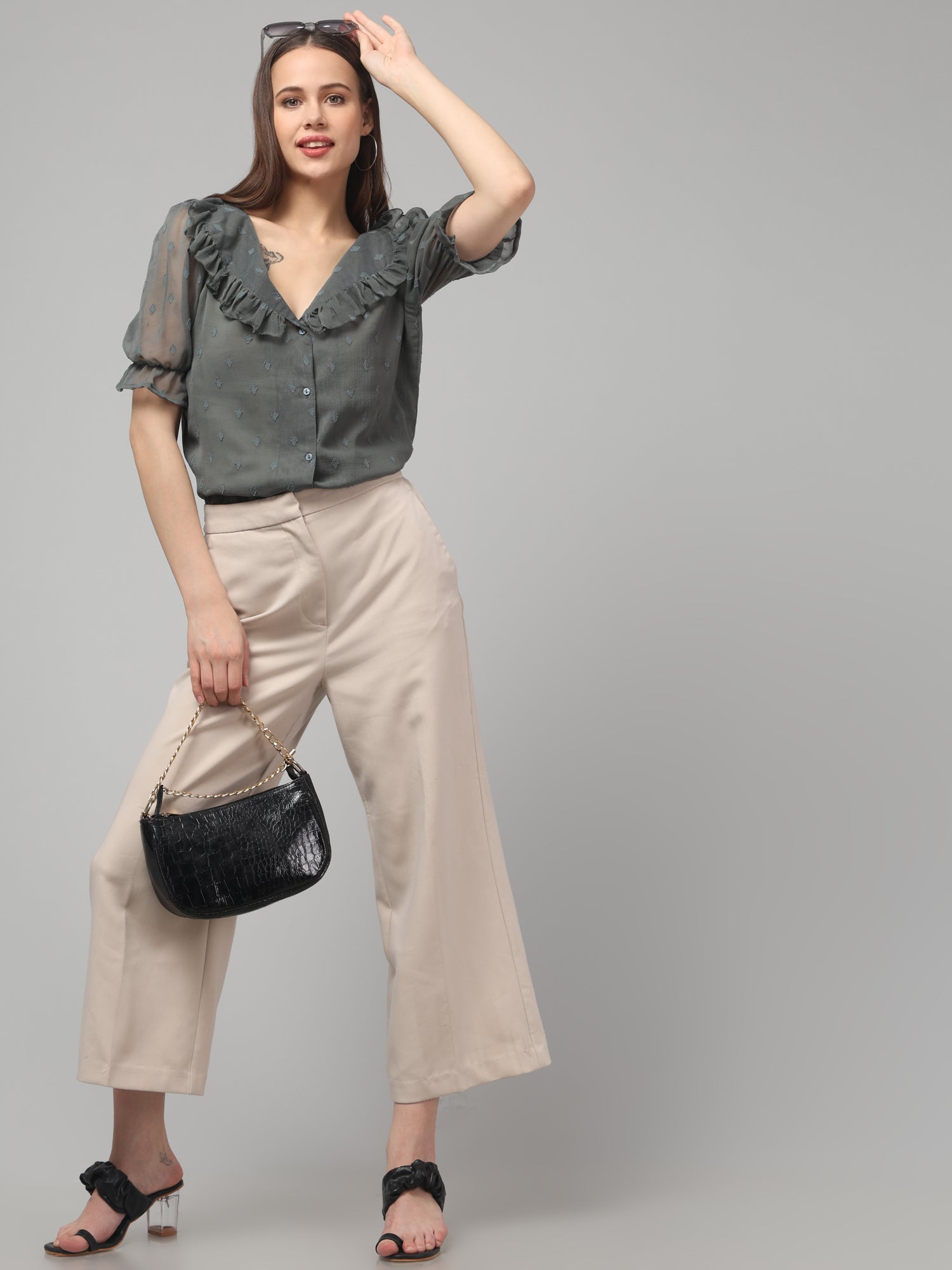 Sirroco Green Top  with Puff Sleeves