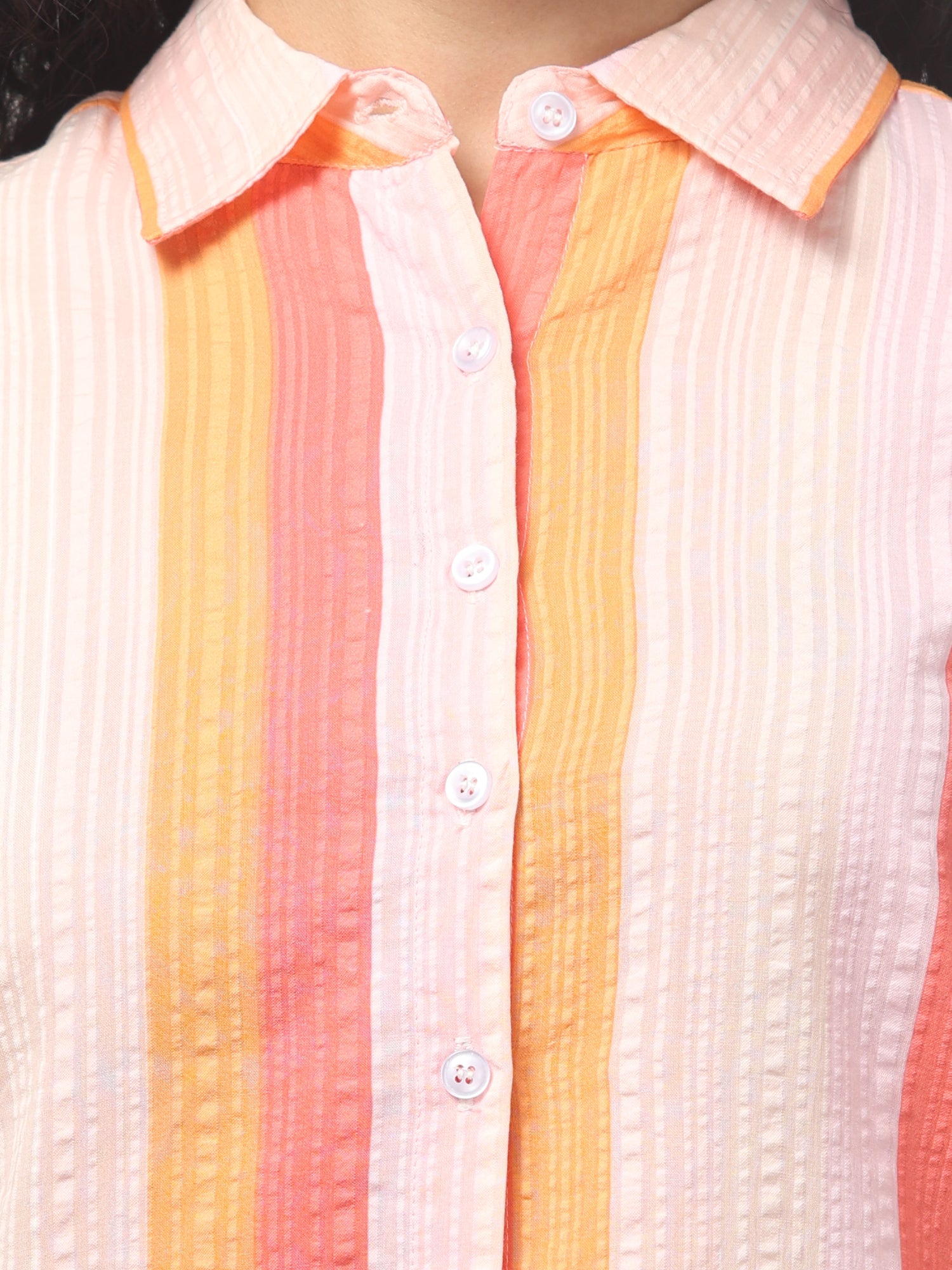Camel Beige Striped Cropped Shirt