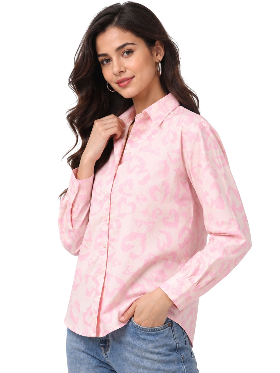 Women’s Pink Leopard Print Full Sleeve Shirt