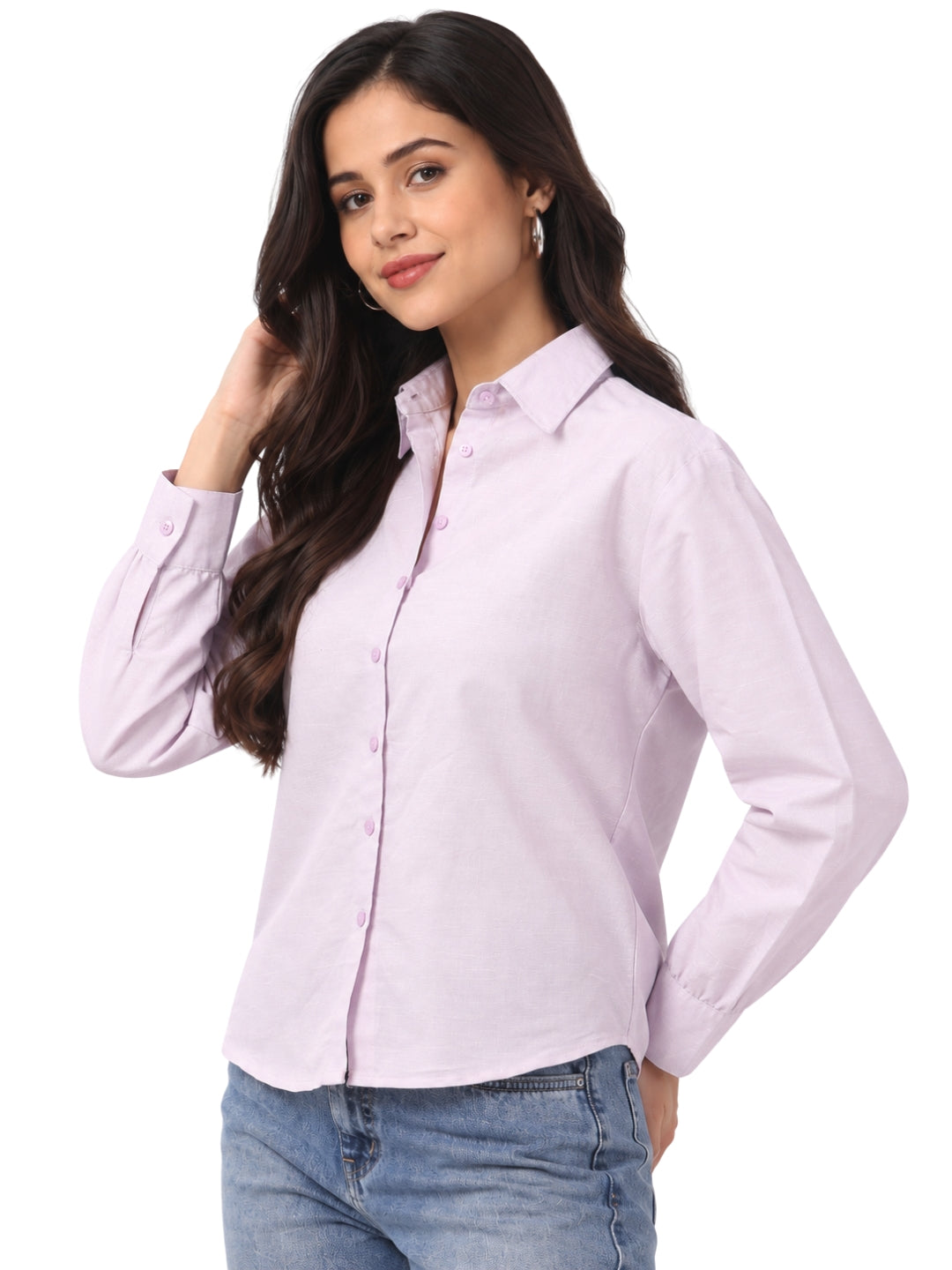 Women’s Light Pink Solid Full Sleeve Collared Shirt