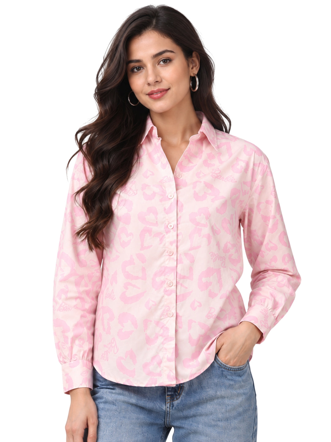 Women’s Pink Leopard Print Full Sleeve Shirt