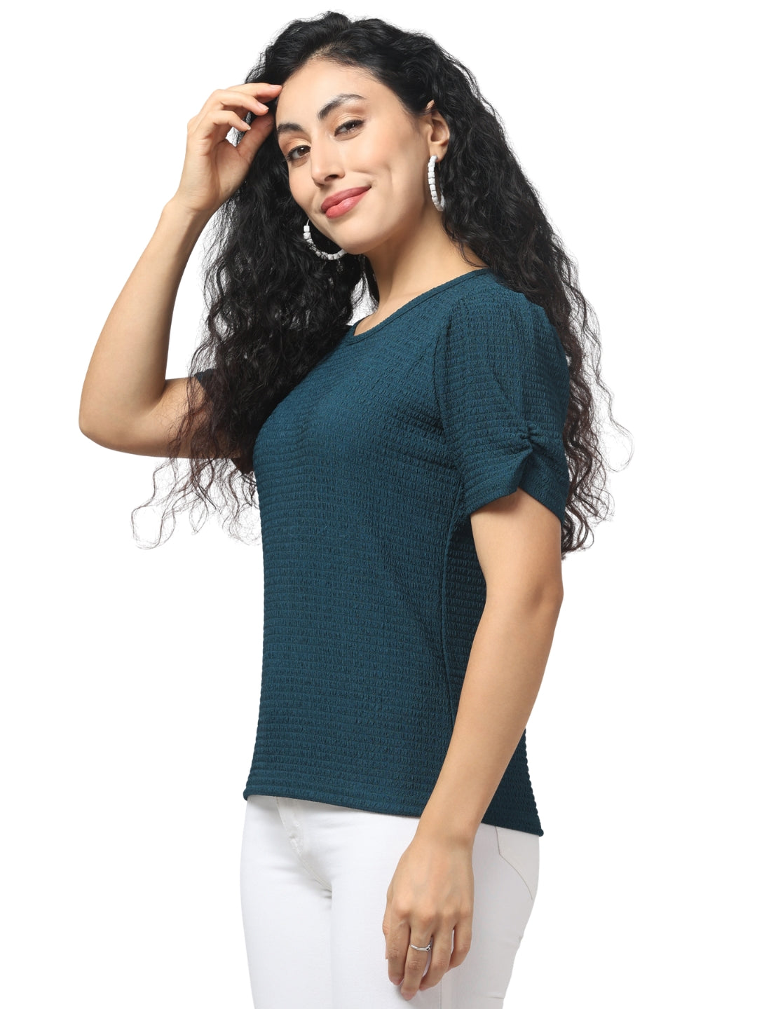 Women’s Dark Teal Cotton Blend Textured Top