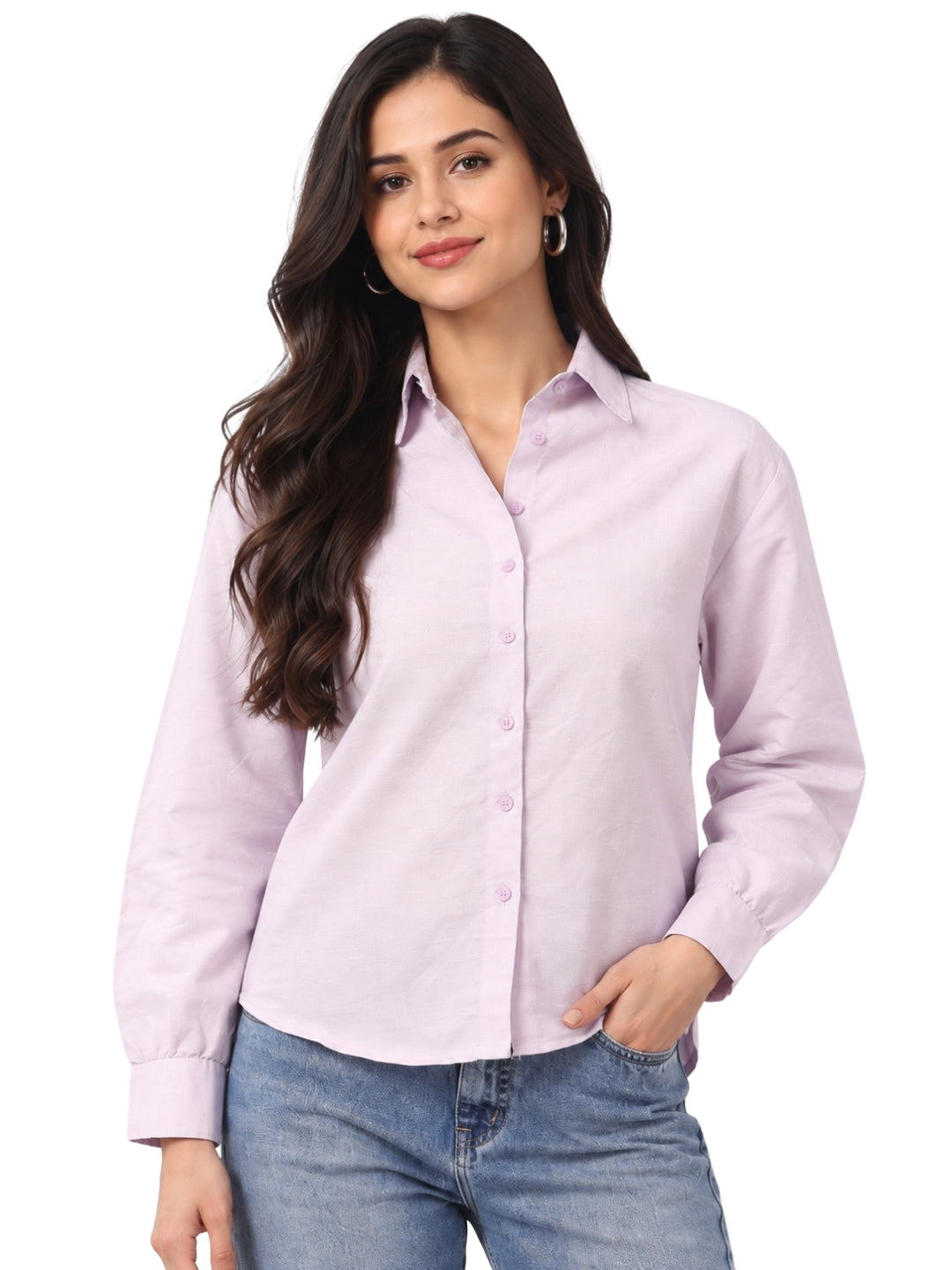 Women’s Light Pink Solid Full Sleeve Collared Shirt
