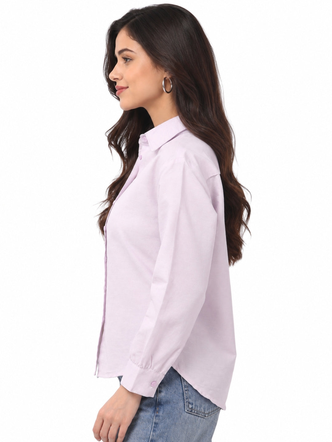 Women’s Light Pink Solid Full Sleeve Collared Shirt