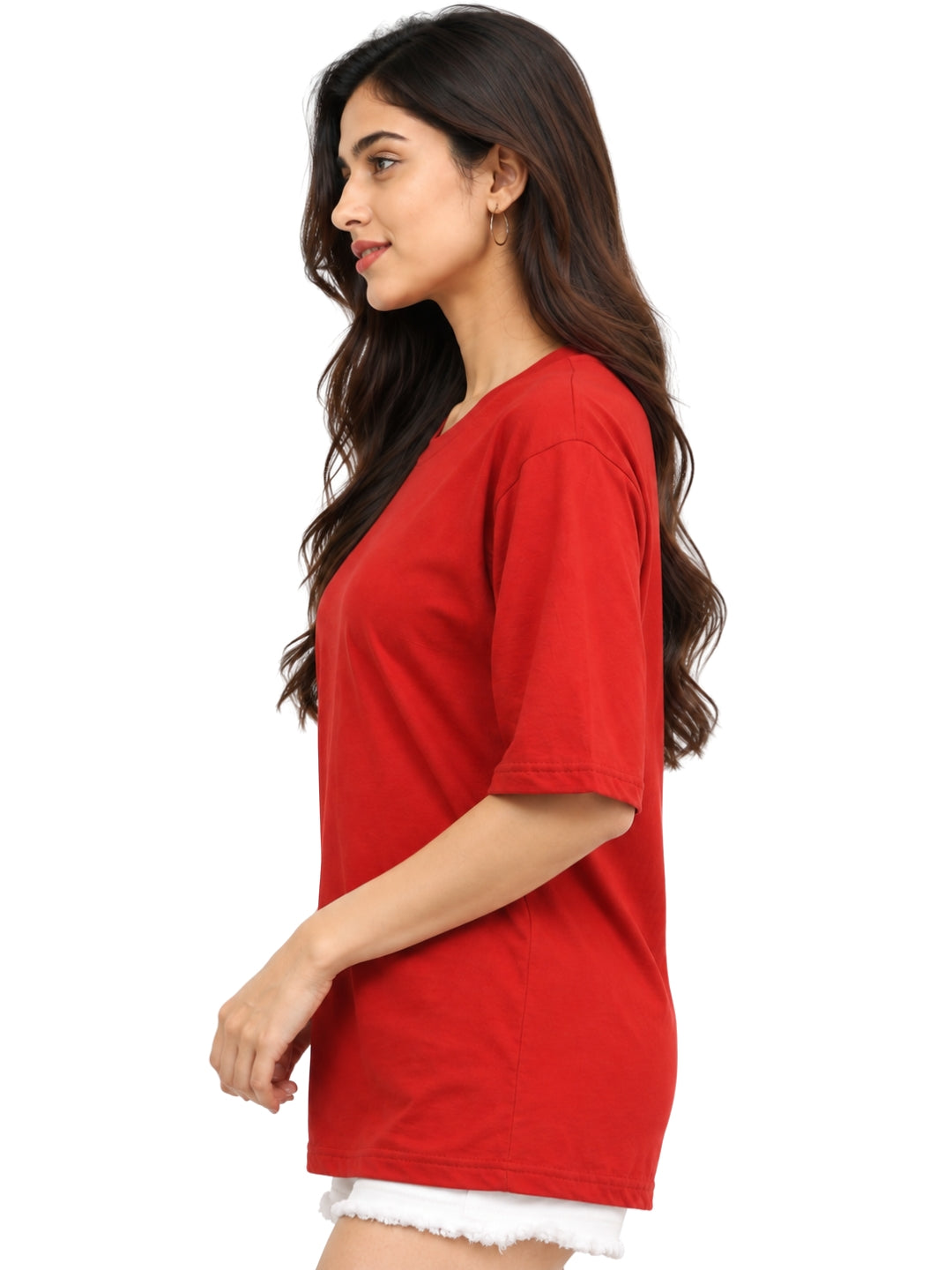 Living CO Women Red Cotton Round Neck Half Sleeves Stitched Casual T Shirt
