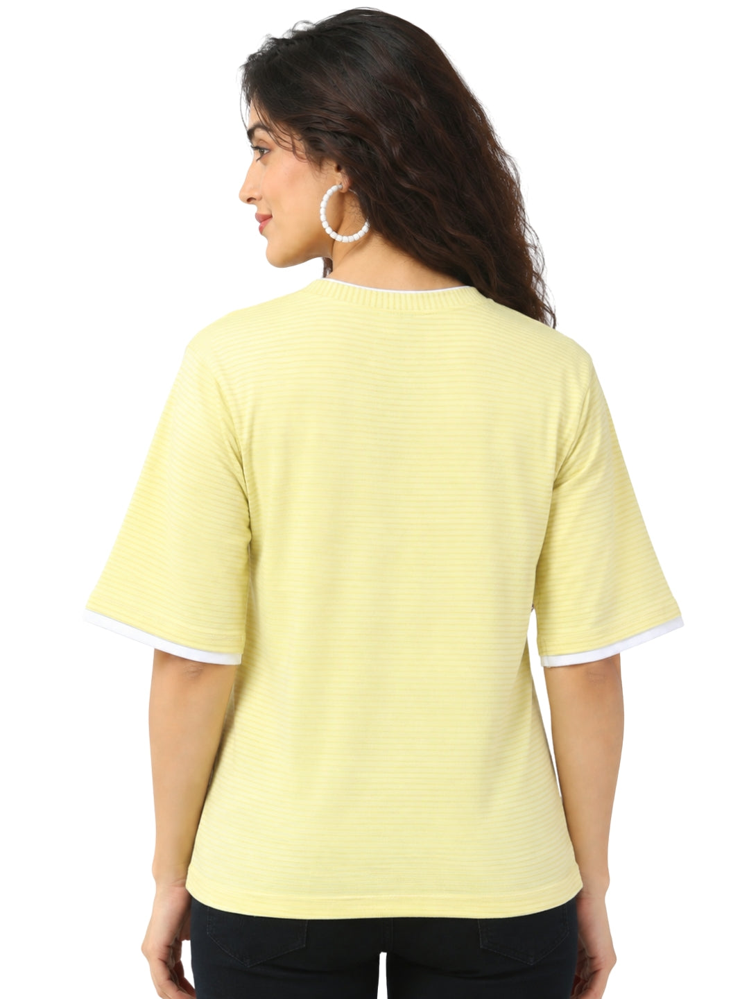 Living CO Women Light Yellow Cotton Oversized Half Sleeves Round Neck Stitched Jersey T-Shirt