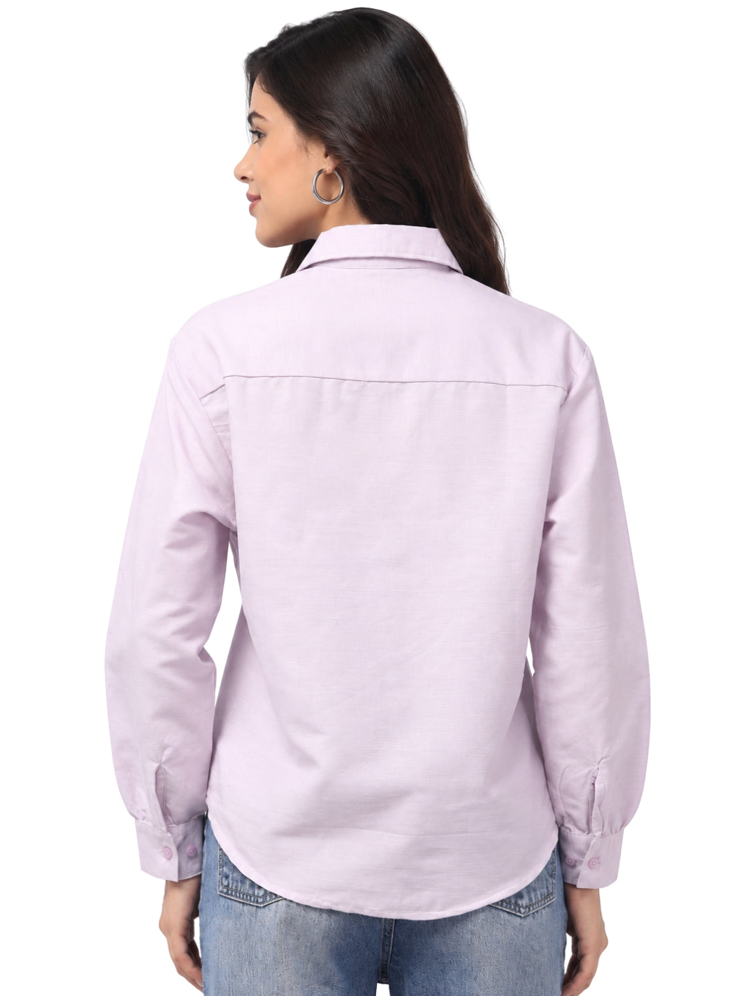 Women’s Light Pink Solid Full Sleeve Collared Shirt