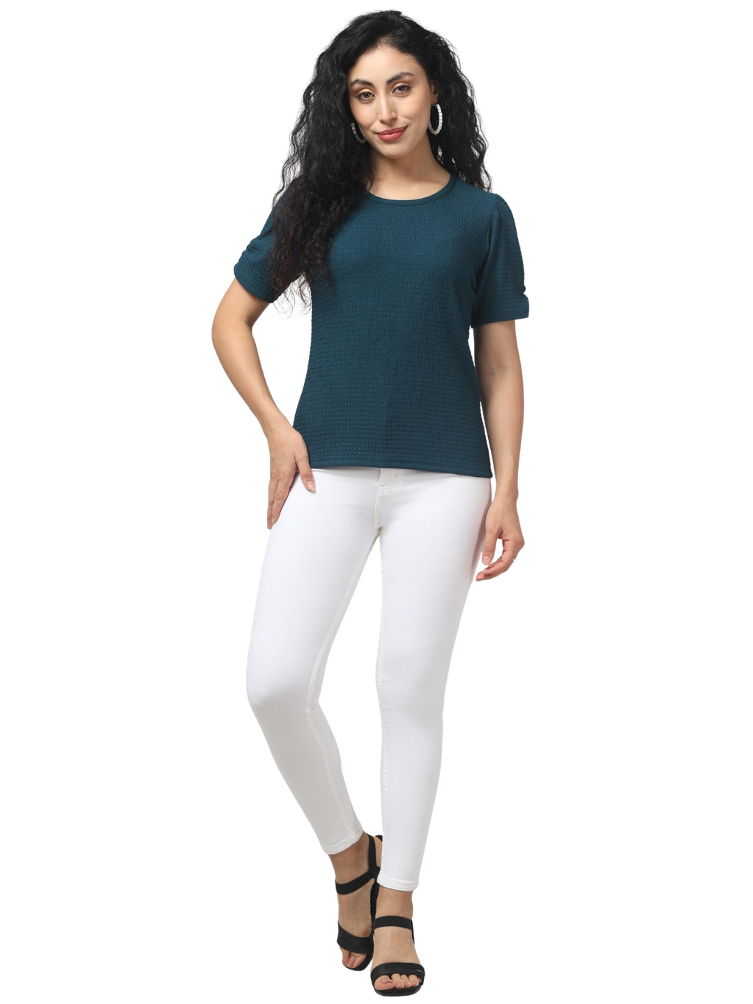 Women’s Dark Teal Cotton Blend Textured Top