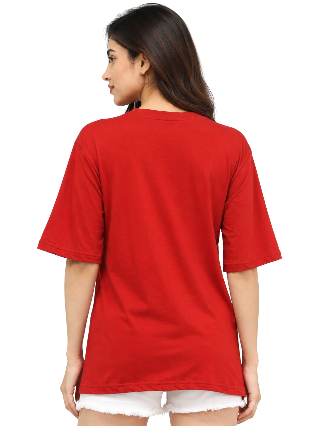 Living CO Women Red Cotton Round Neck Half Sleeves Stitched Casual T Shirt