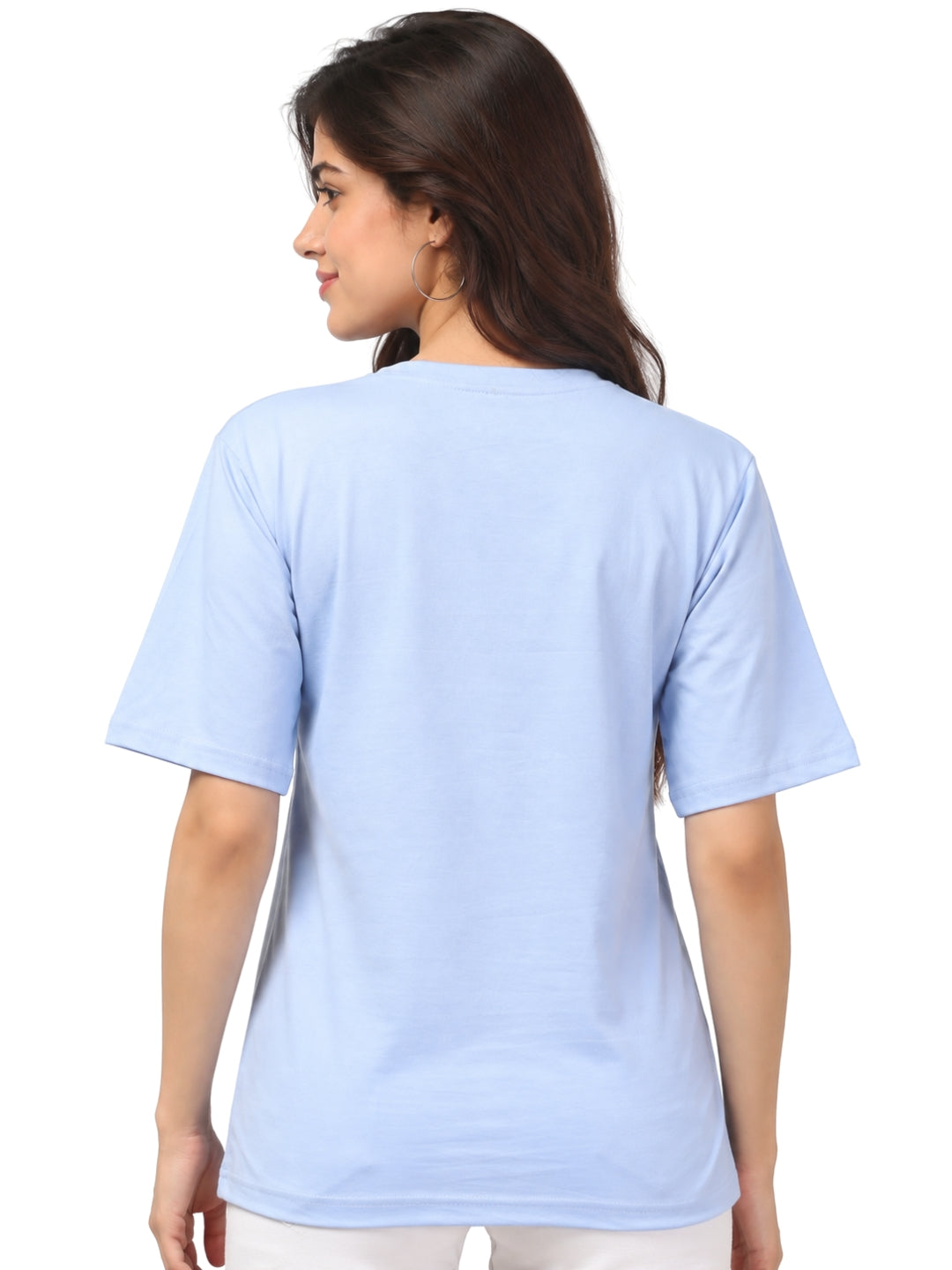 Living CO Women Powder Blue Cotton Round Neck Half Sleeves Stitched Casual T Shirt