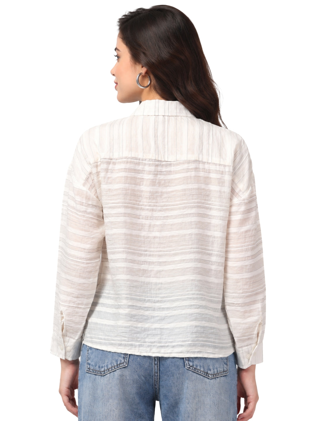 Women’s White Striped Shirt | Full Sleeve Casual Button-Down Top