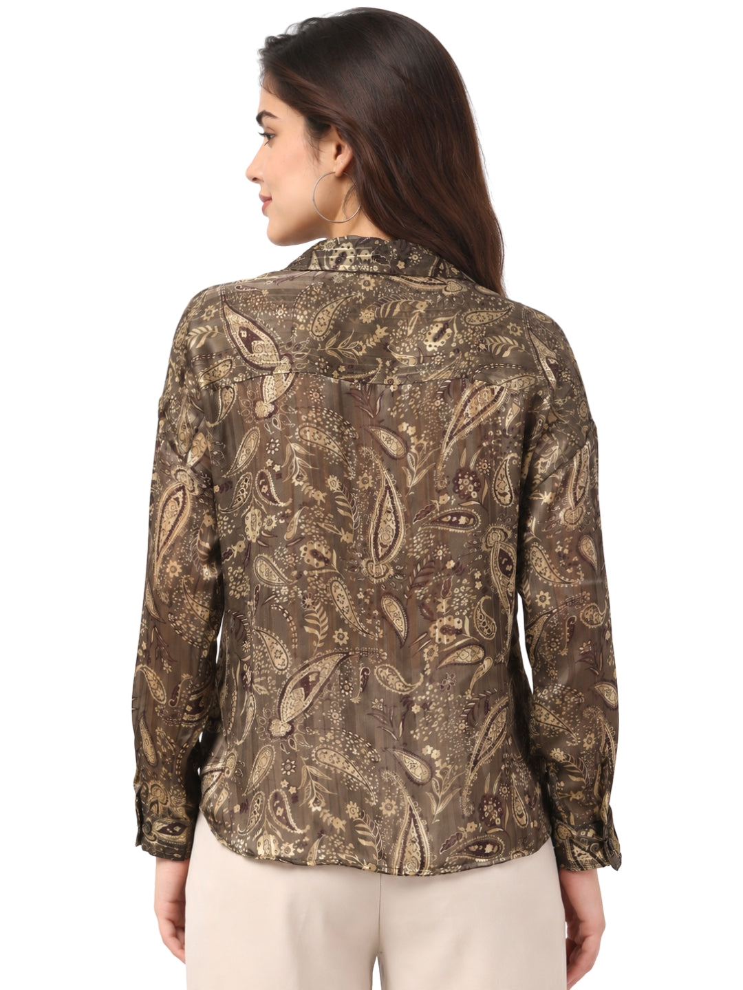 Women’s Brown Paisley Print Full Sleeve Shirt