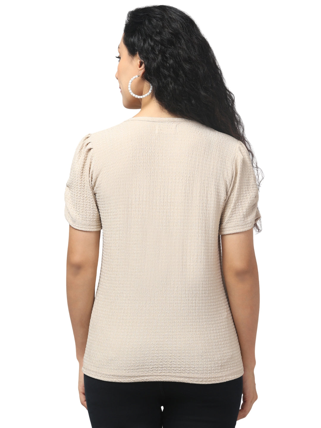 Women’s Beige Cotton Blend Textured Top