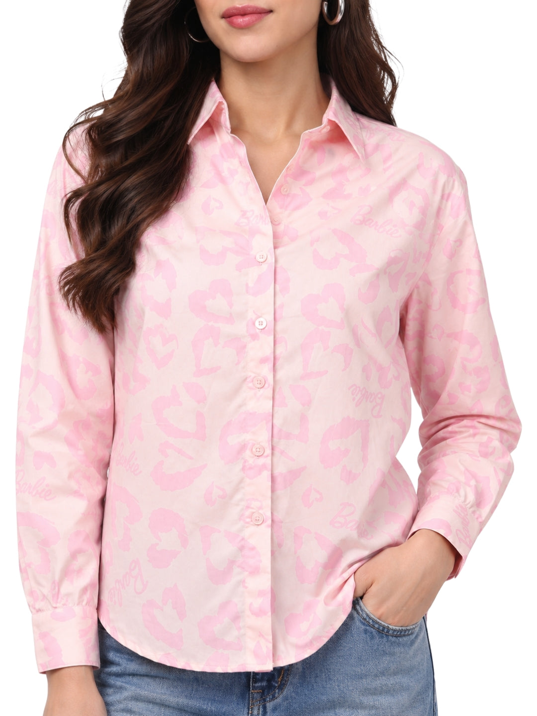 Women’s Pink Leopard Print Full Sleeve Shirt