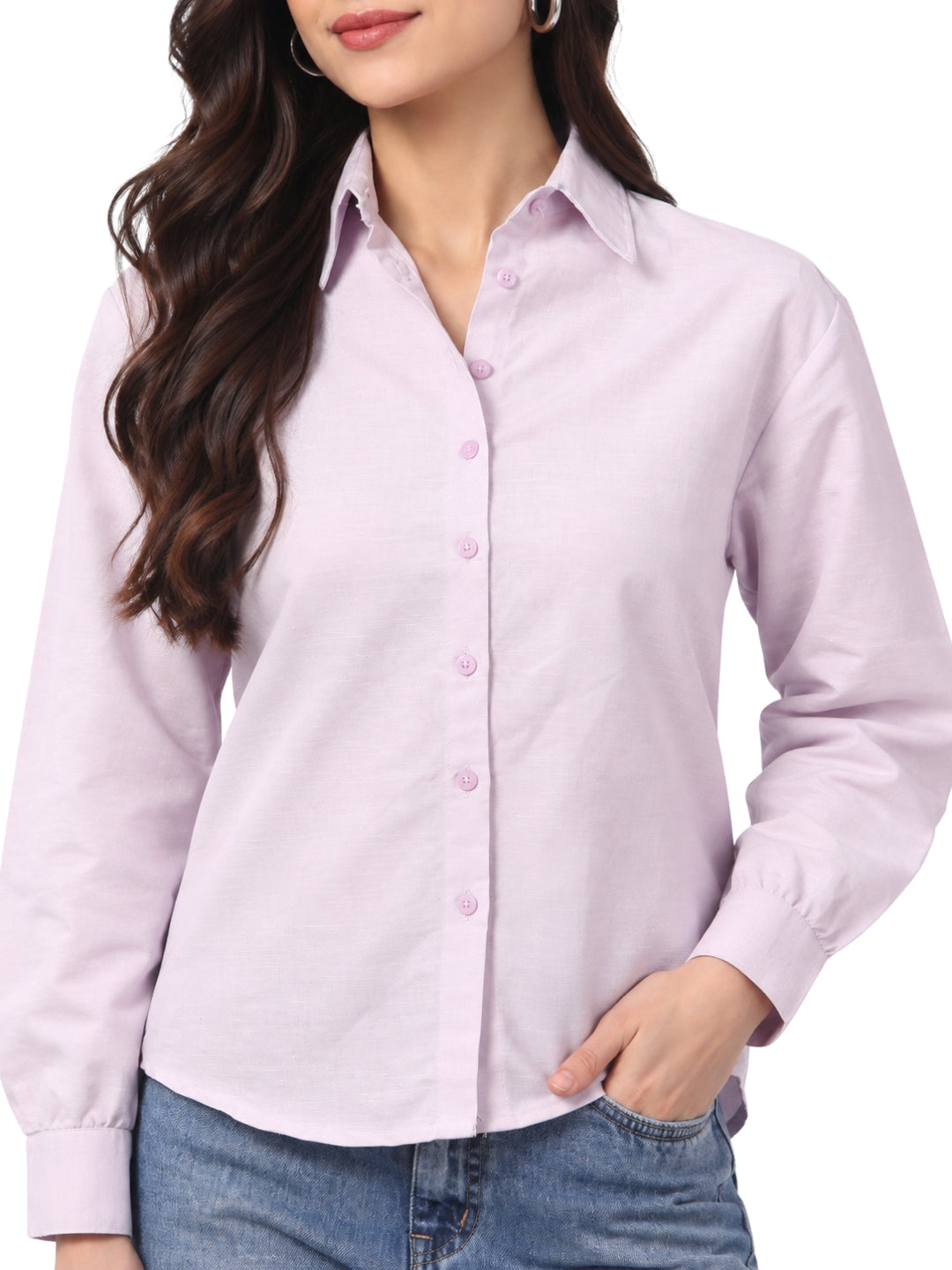 Women’s Light Pink Solid Full Sleeve Collared Shirt
