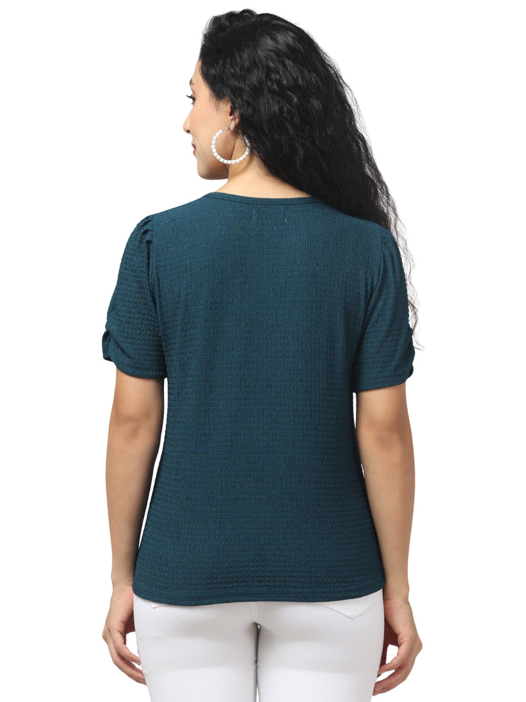 Women’s Dark Teal Cotton Blend Textured Top