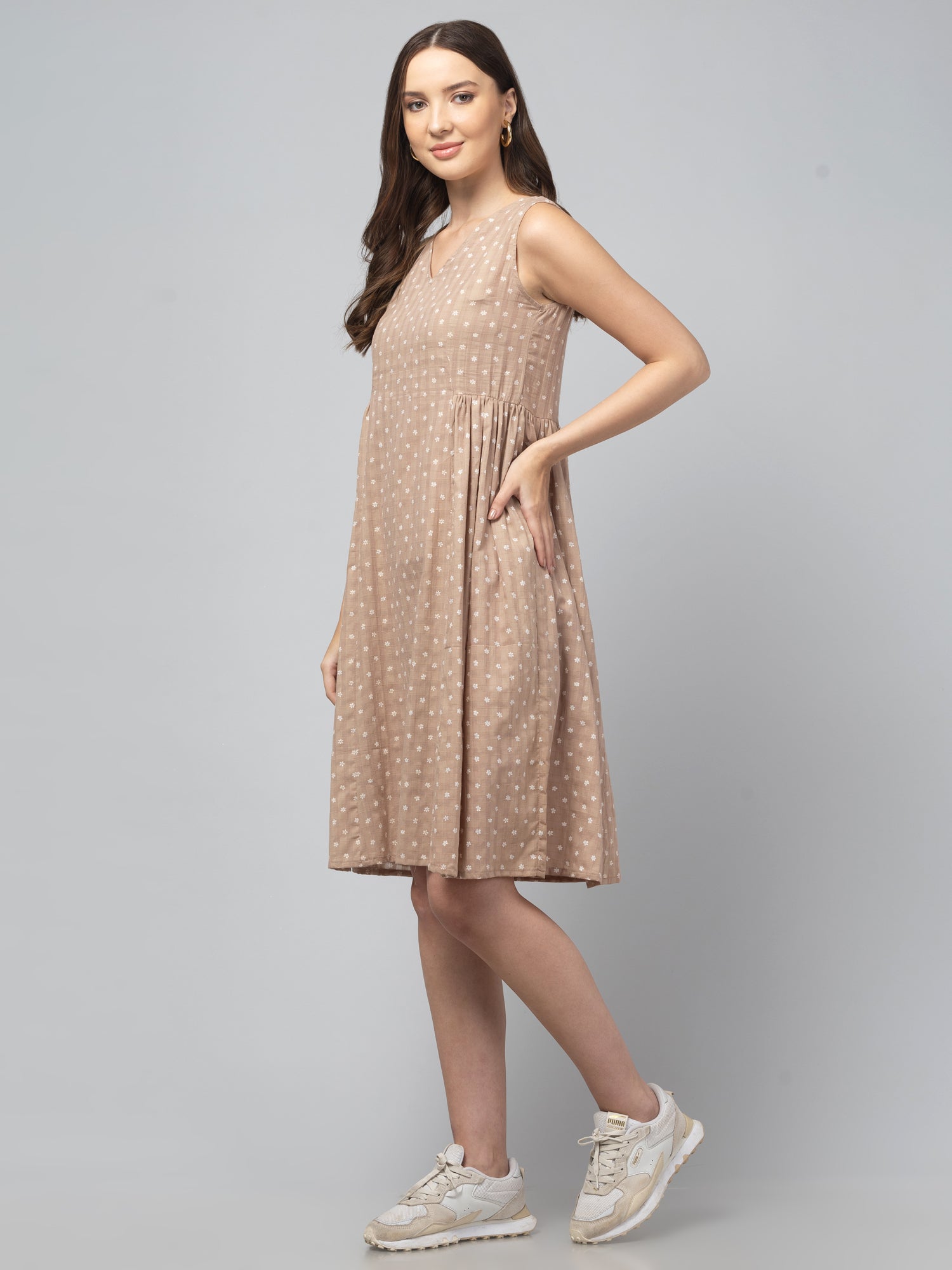 Beige Floral Dress