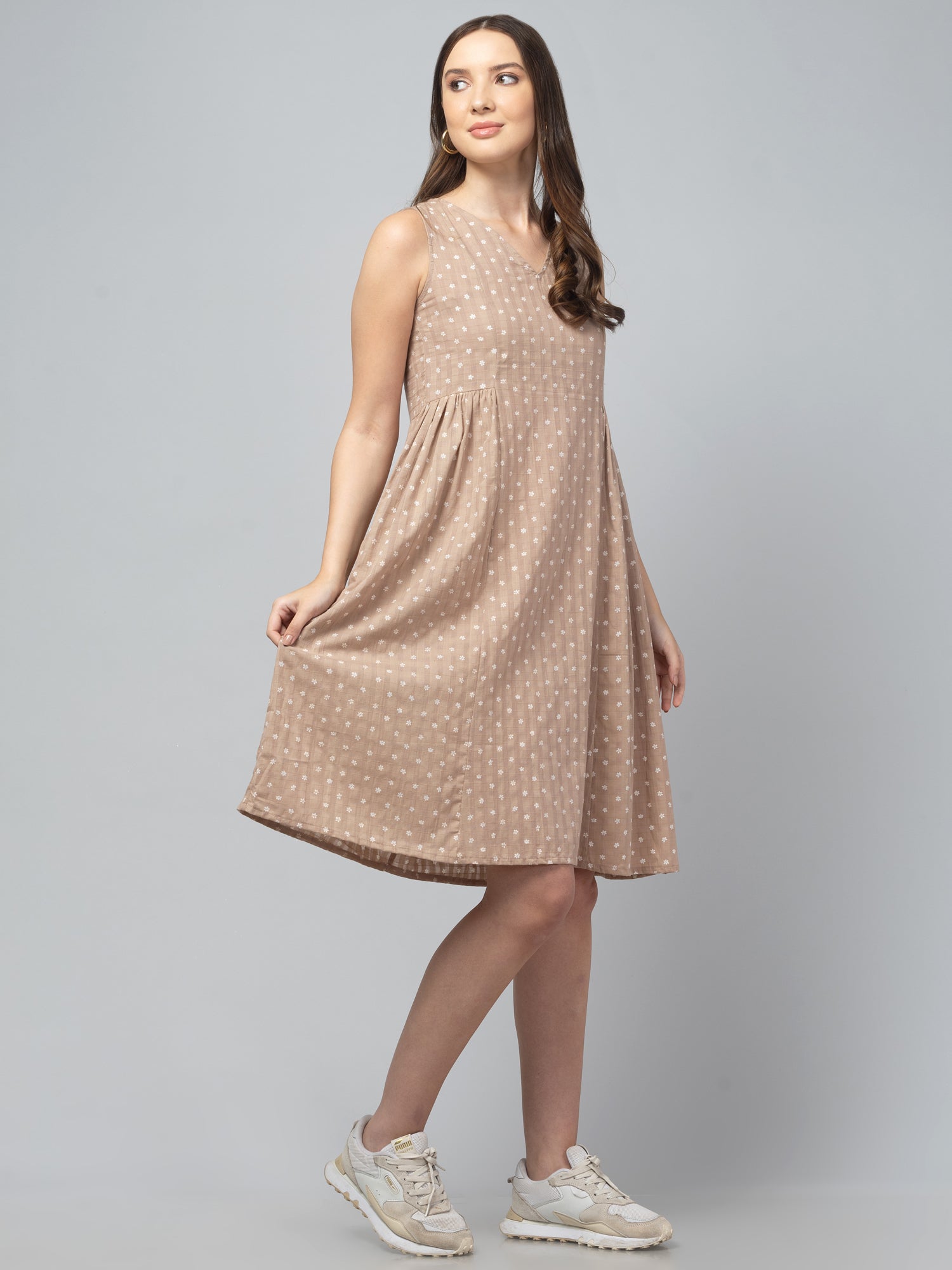 Beige Floral Dress