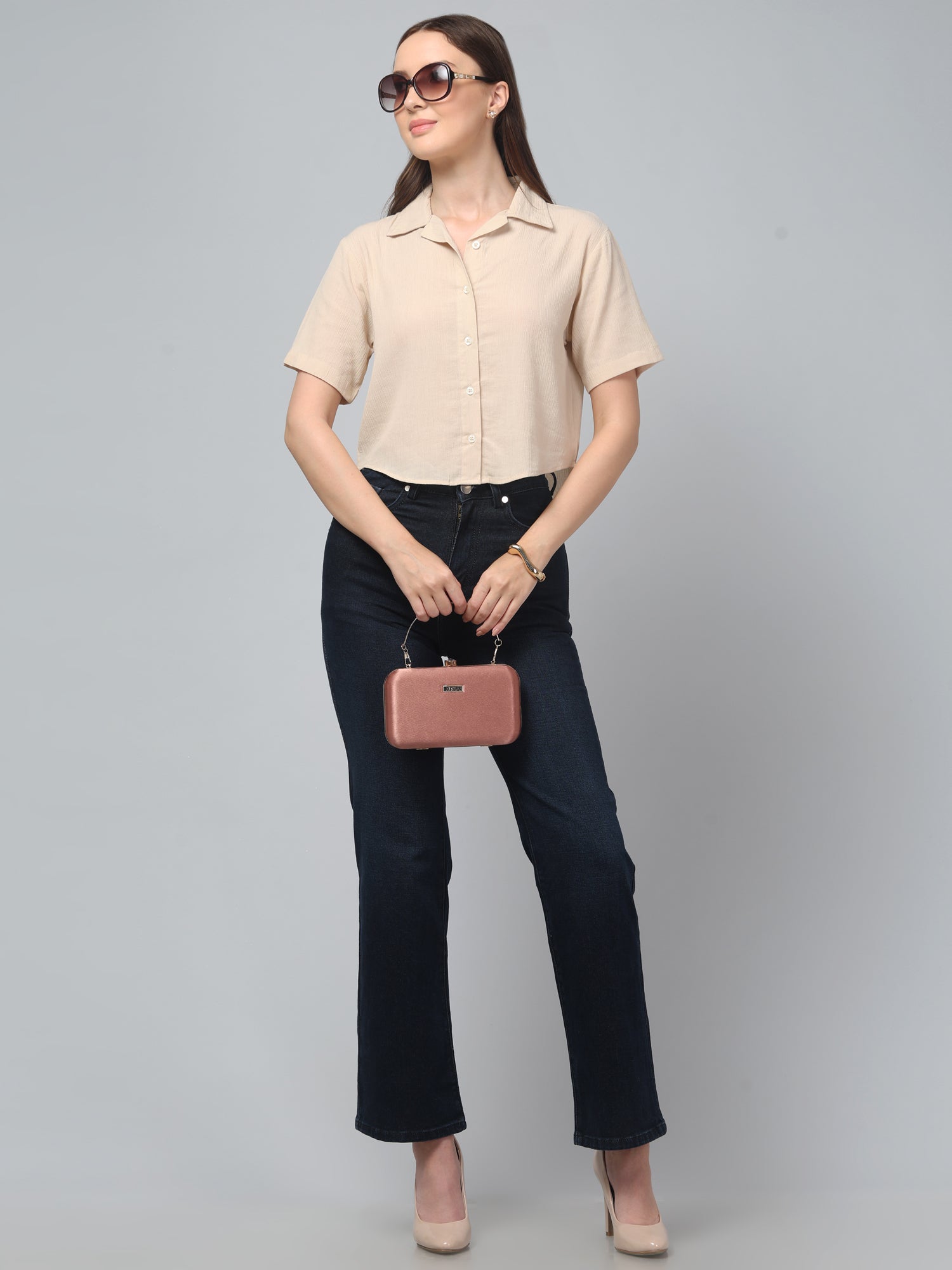 Beige Crop Shirt