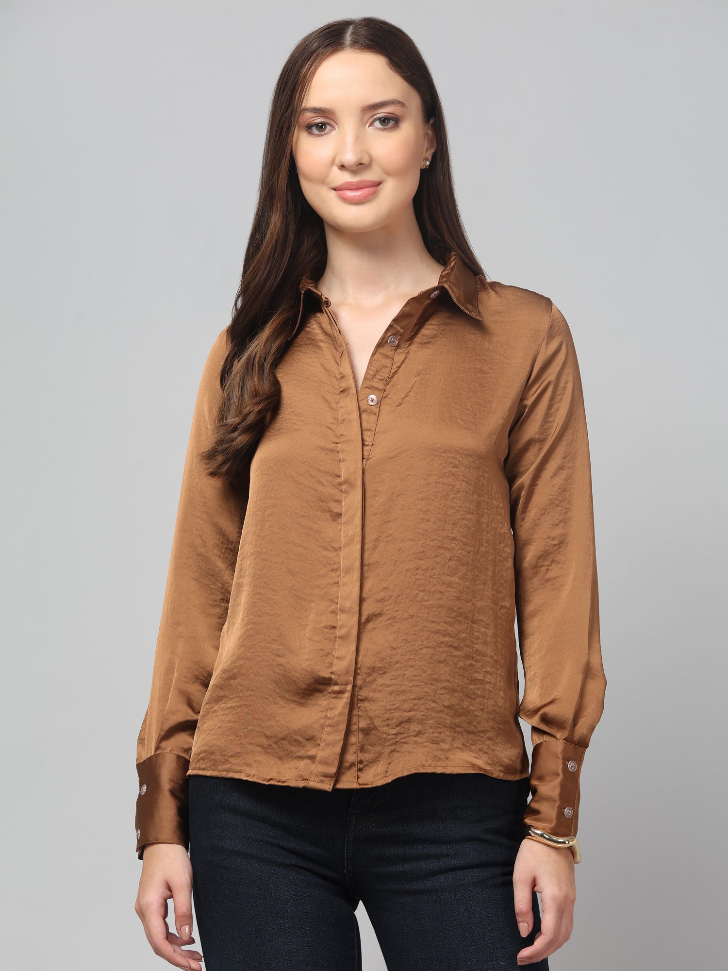 Golden Brown Satin Shirt