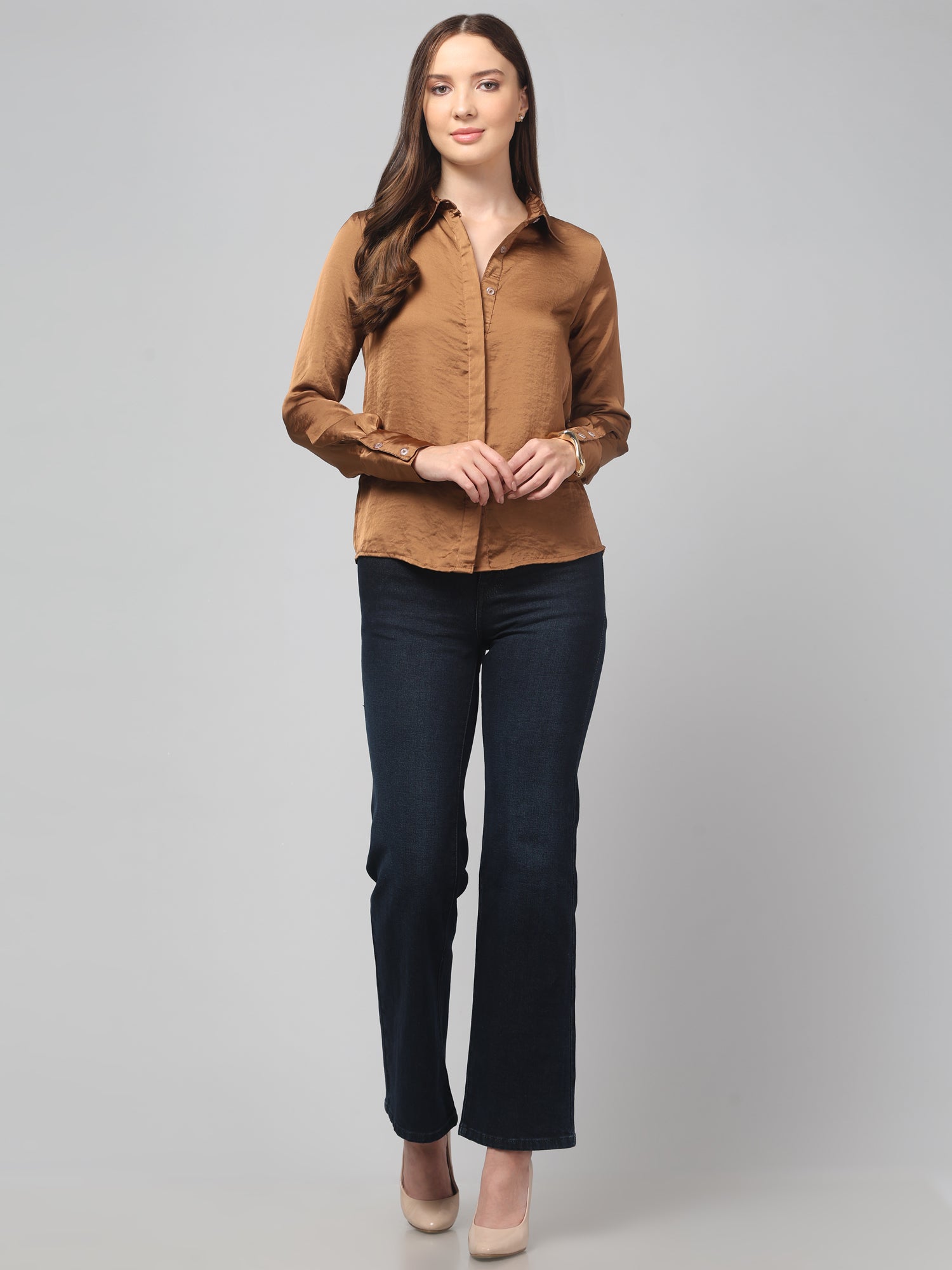 Golden Brown Satin Shirt