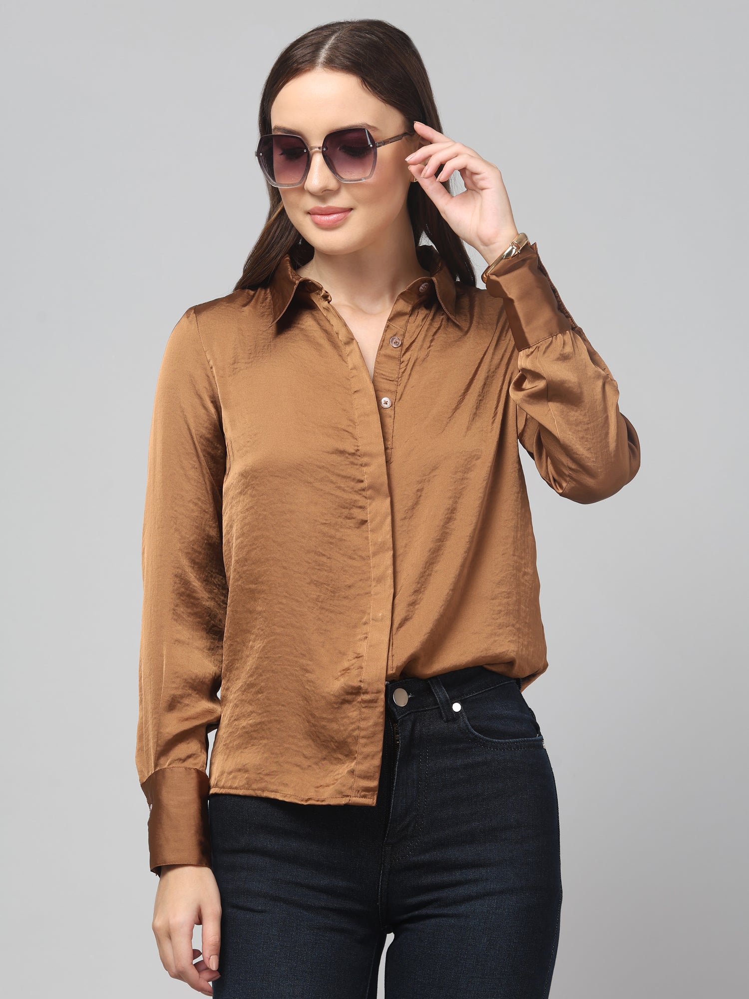 Golden Brown Satin Shirt