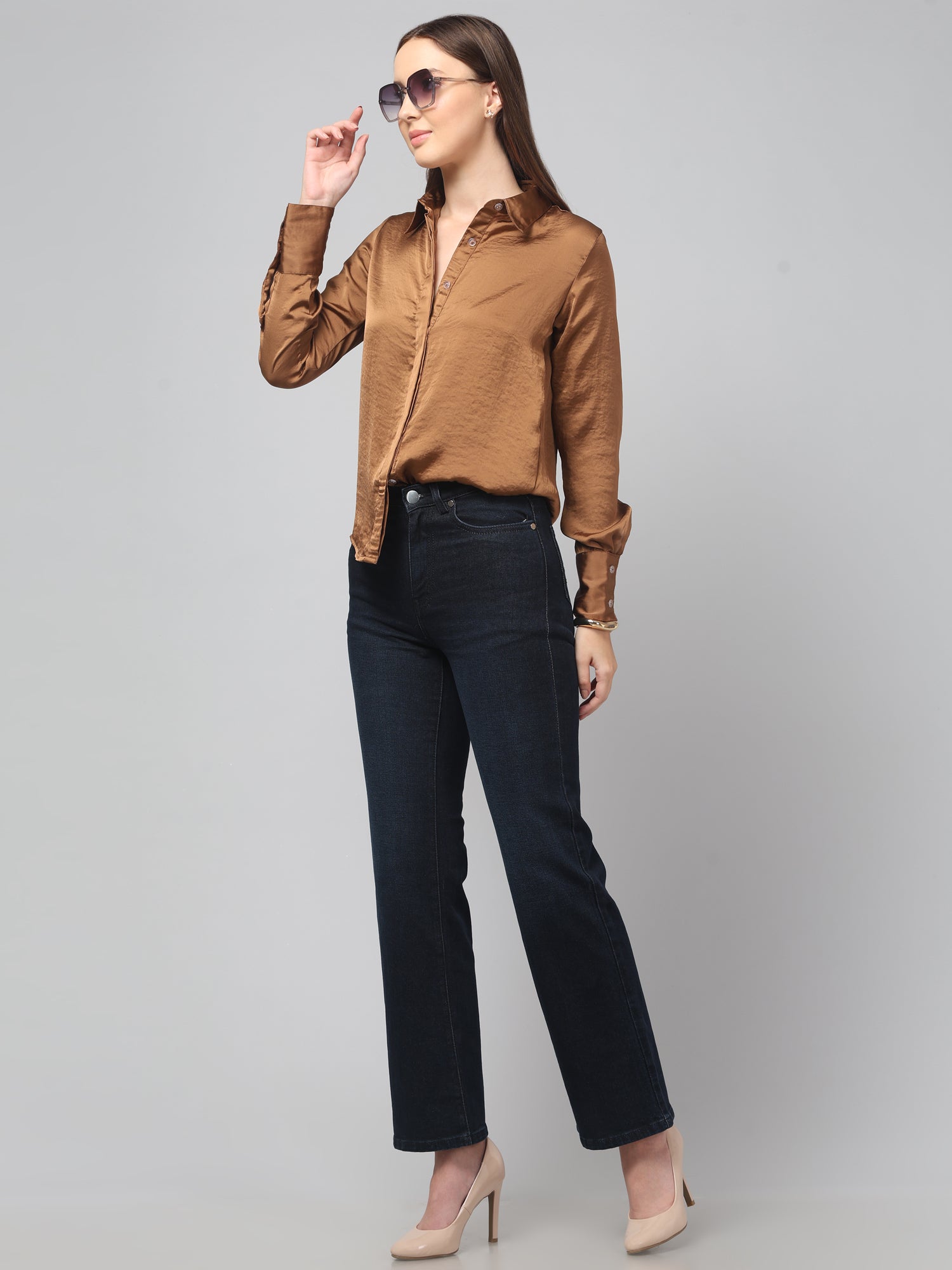 Golden Brown Satin Shirt