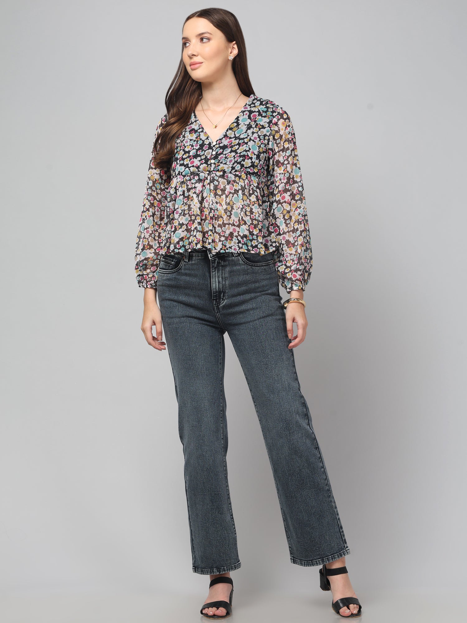 Floral Flared Multicolour Top