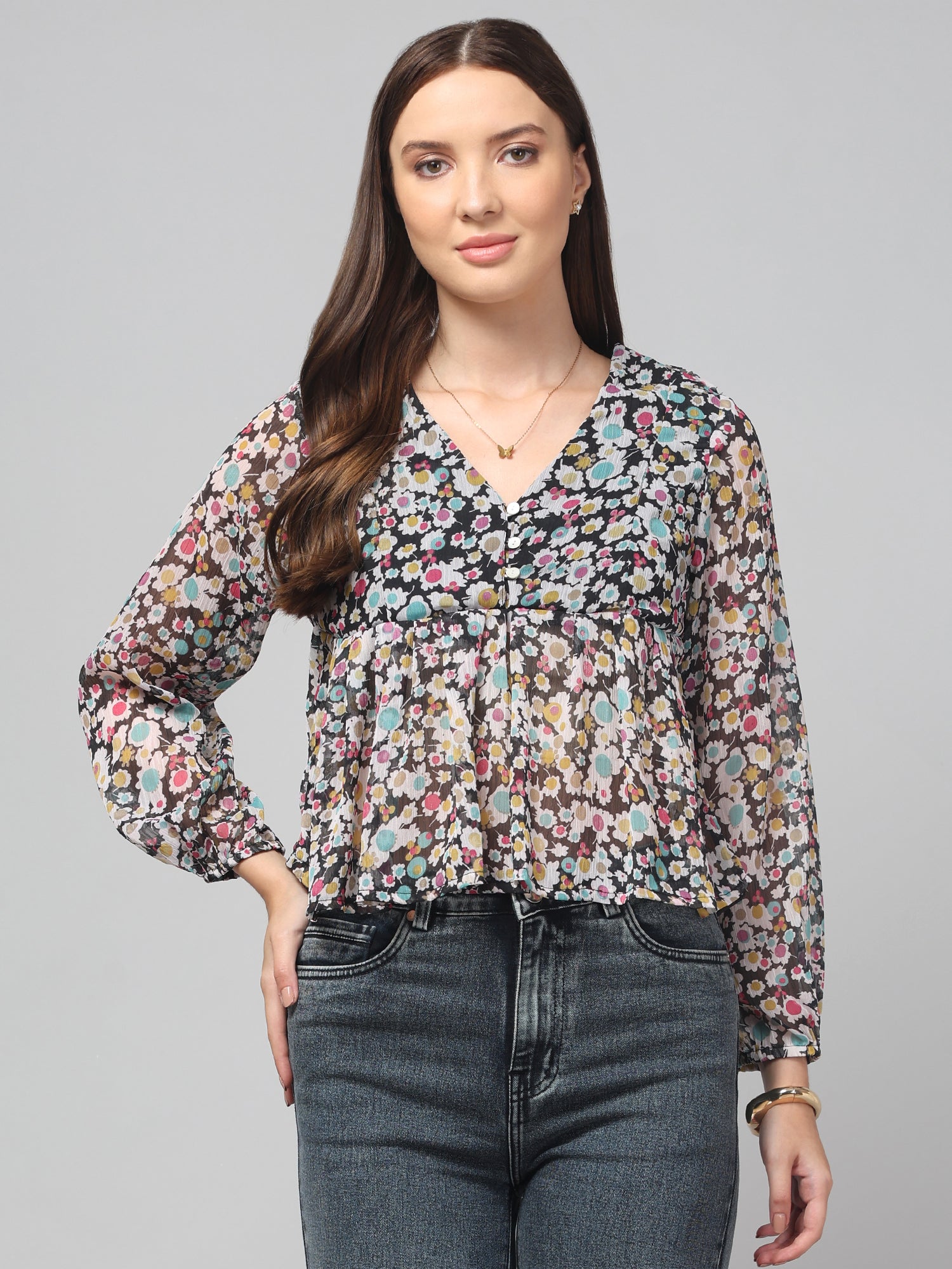 Floral Flared Multicolour Top