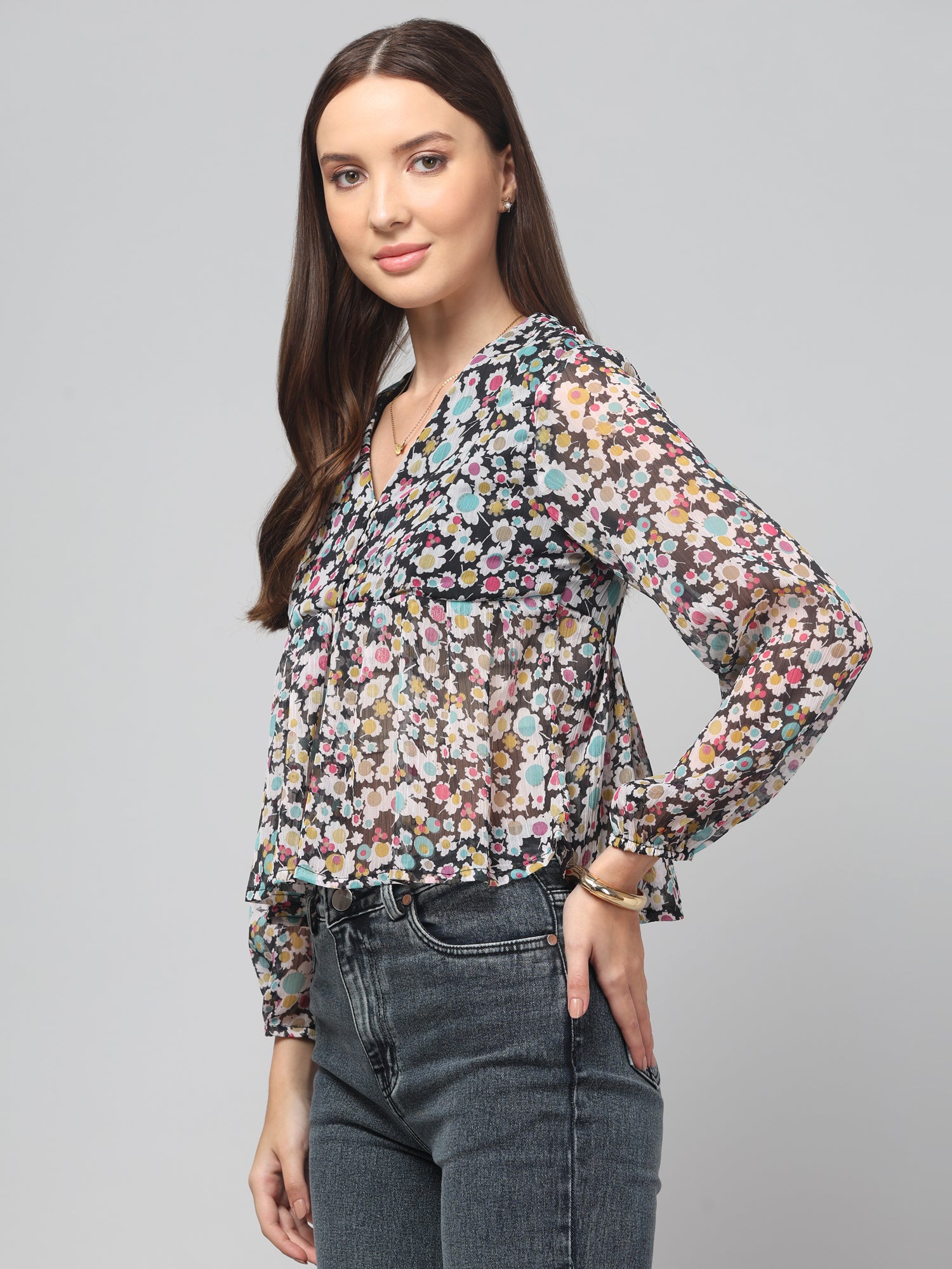 Floral Flared Multicolour Top