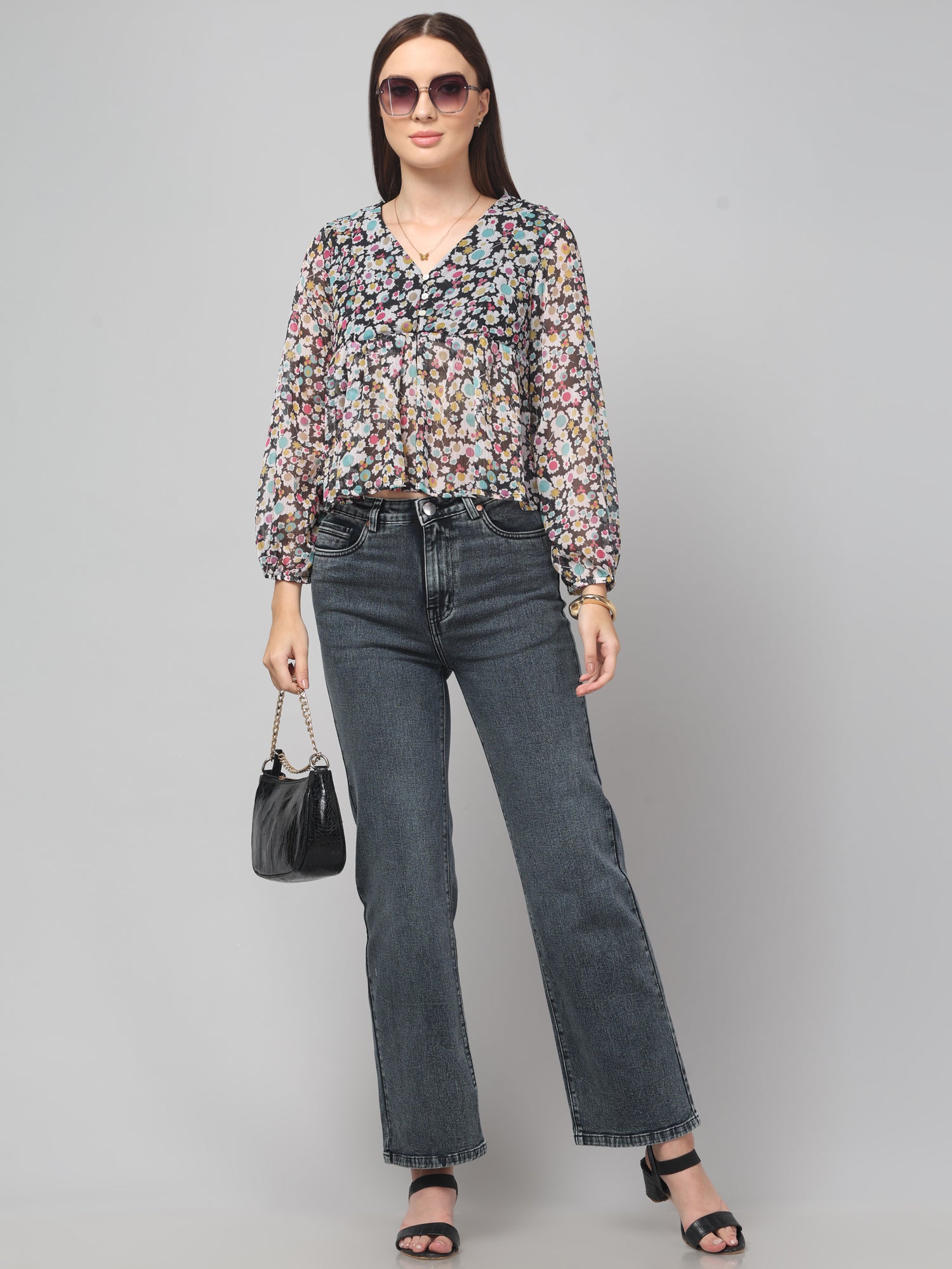 Floral Flared Multicolour Top