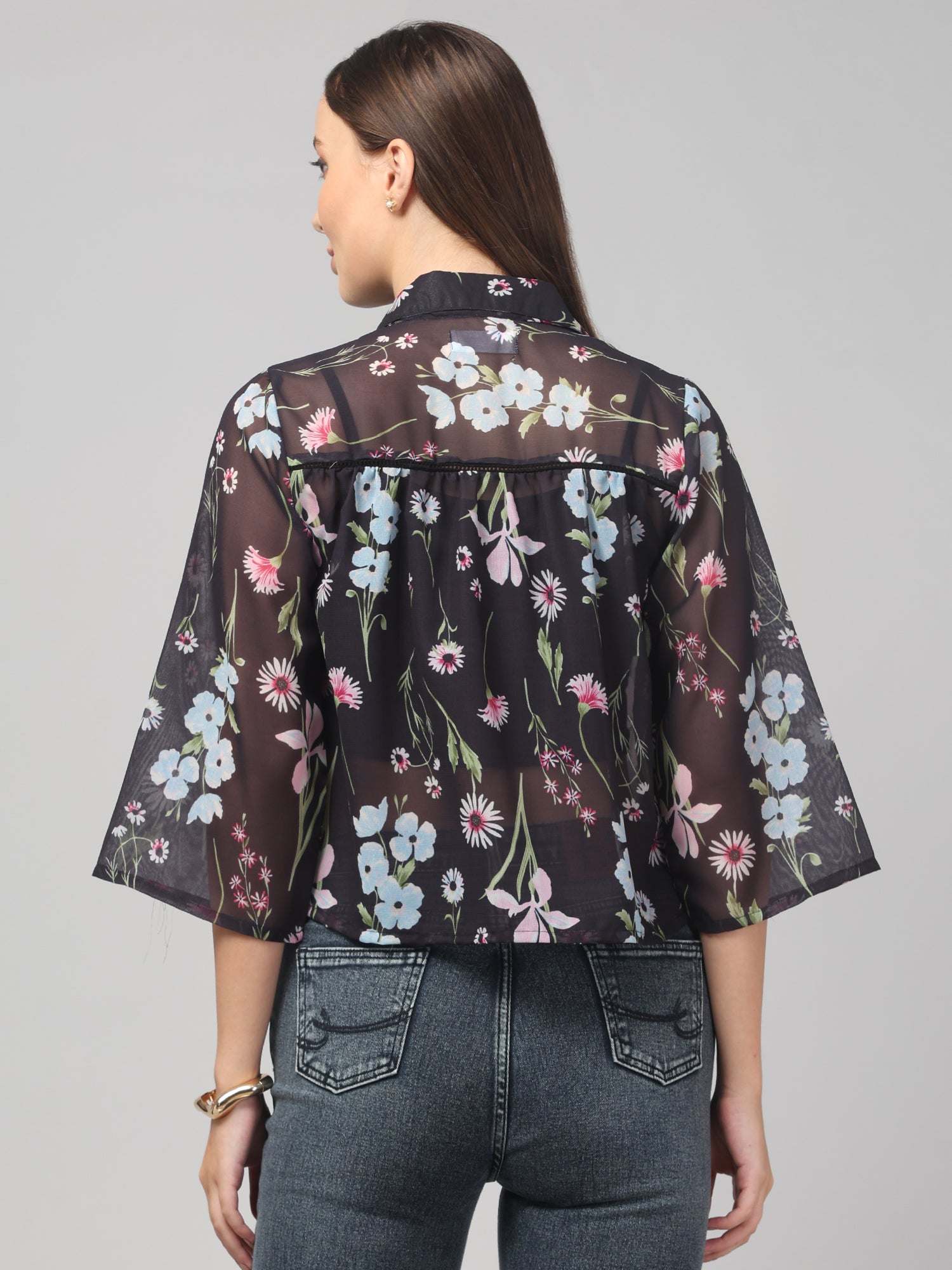 Black Floral Crop Shirt
