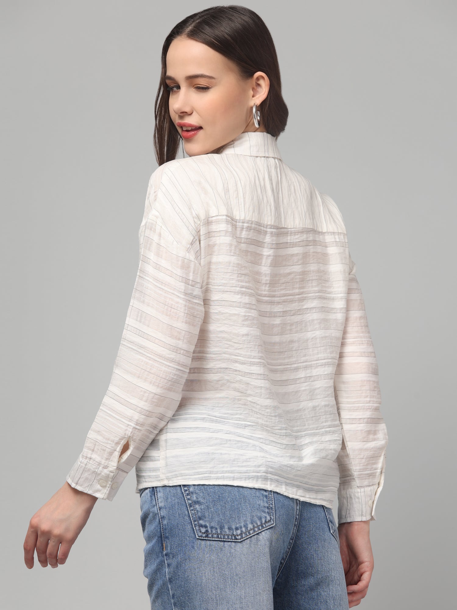 Bianca White Shirt with Horizontal Stipes