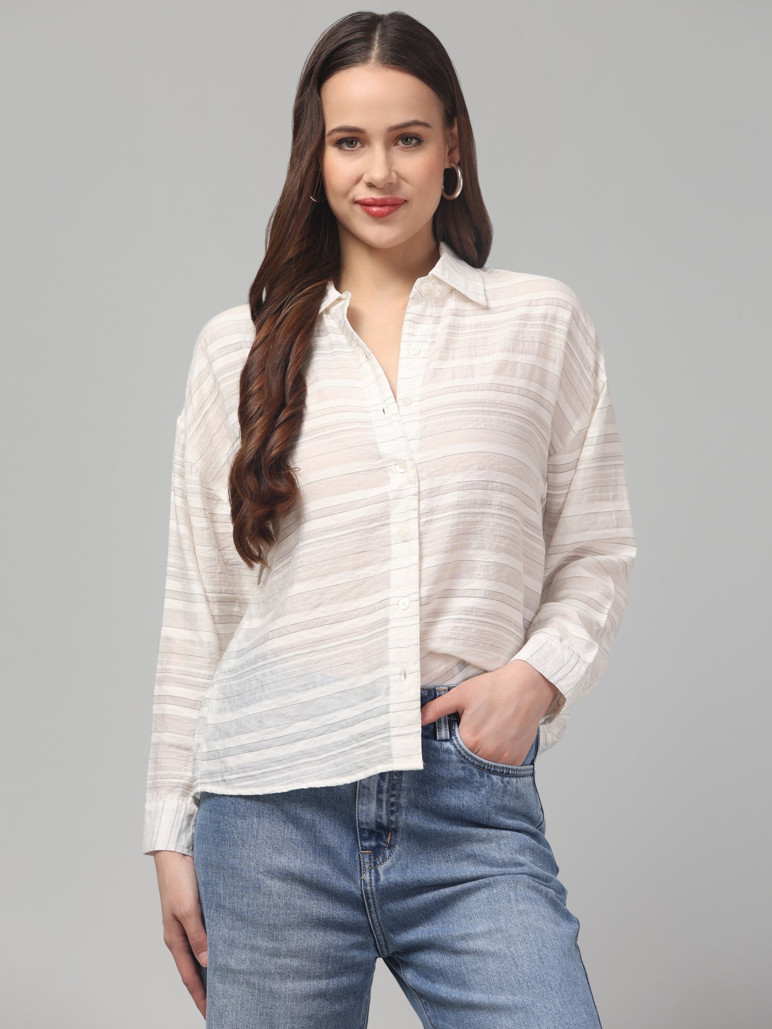 Bianca White Shirt with Horizontal Stipes