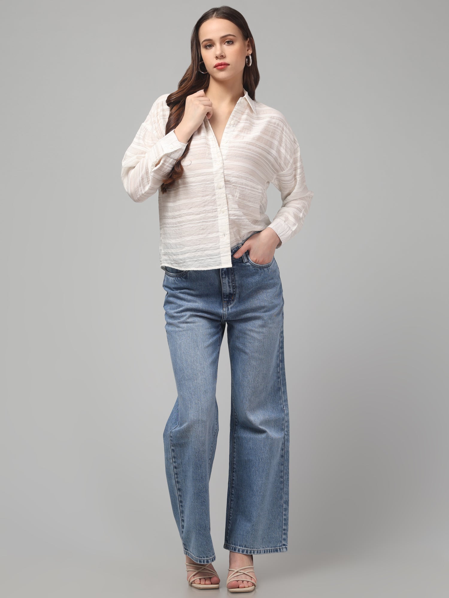 Bianca White Shirt with Horizontal Stipes