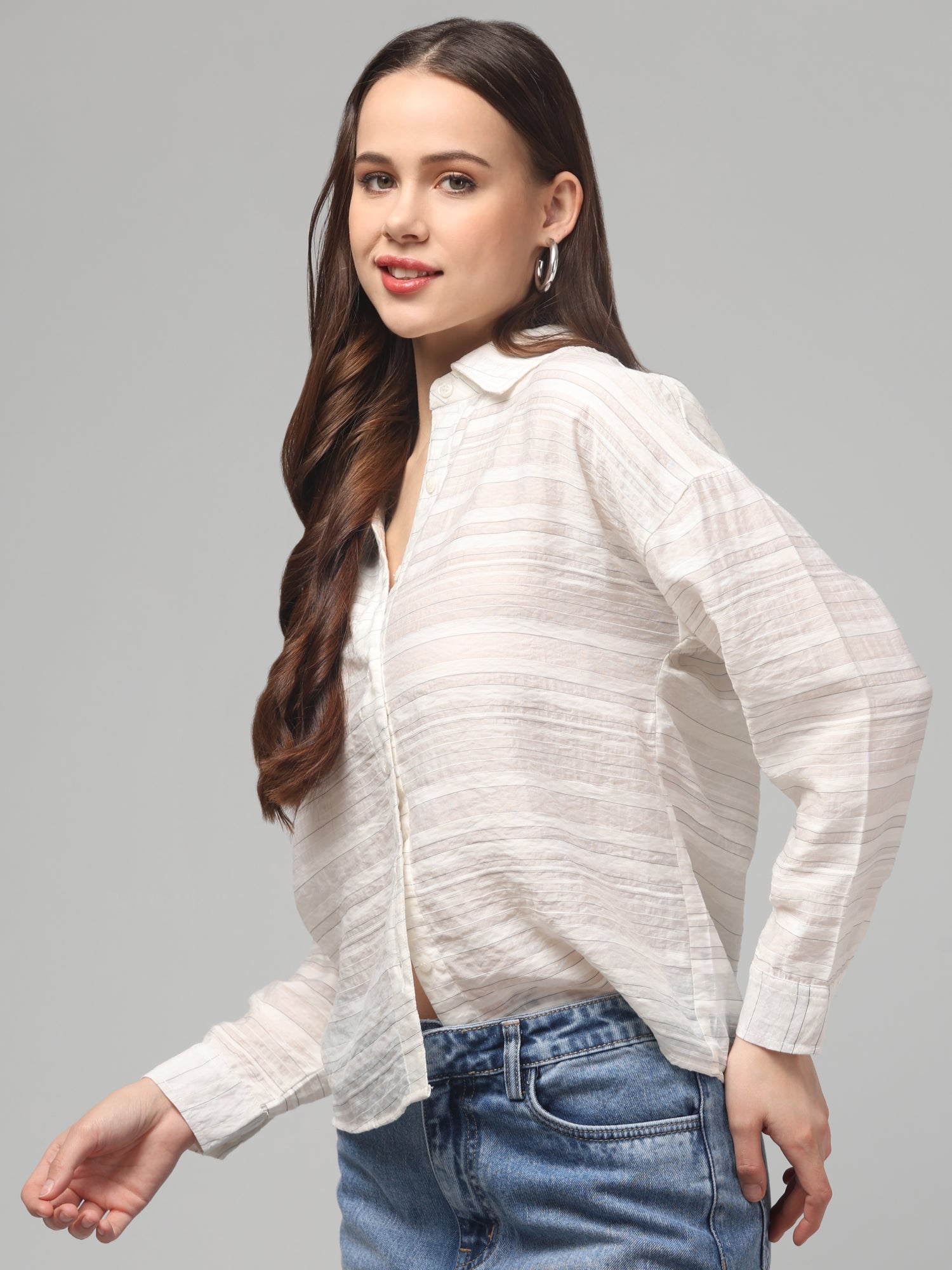Bianca White Shirt with Horizontal Stipes