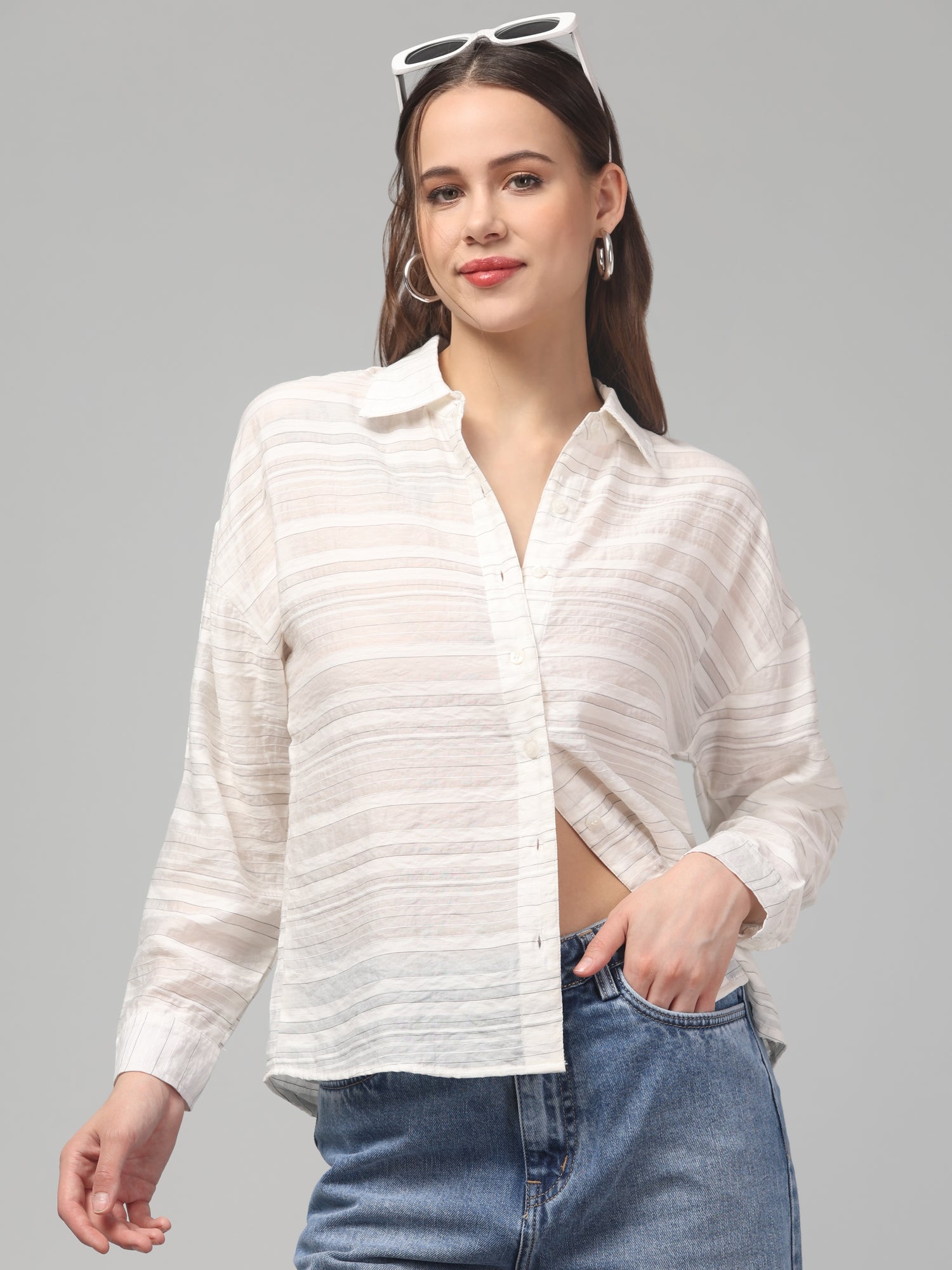 Bianca White Shirt with Horizontal Stipes