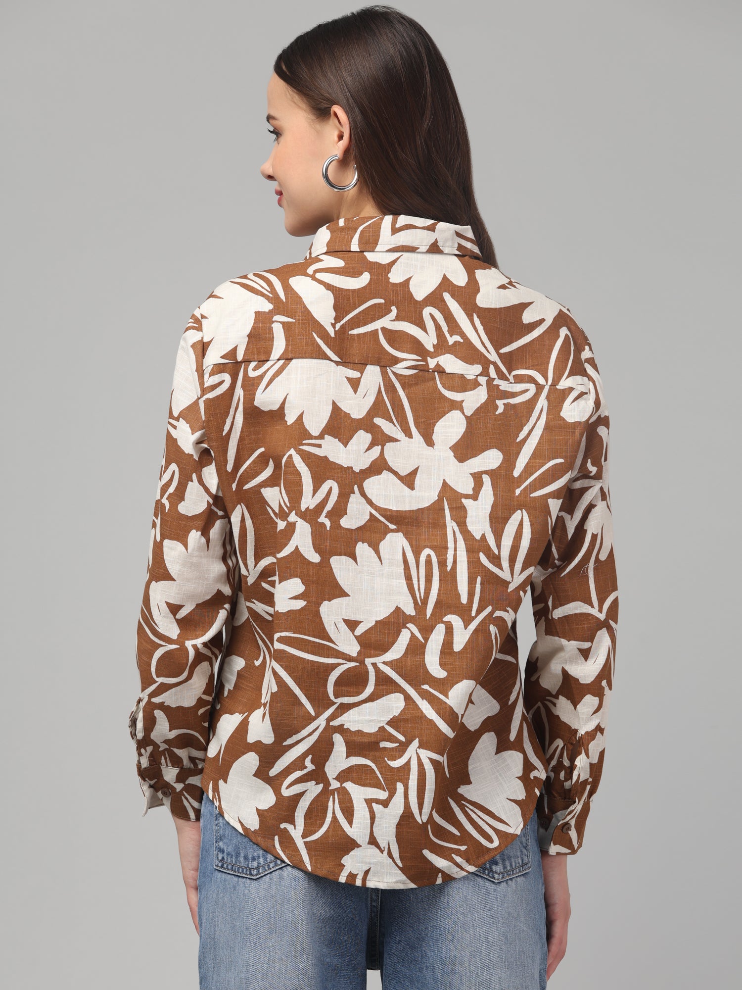 Floral Brown Full Sleeve Shirt
