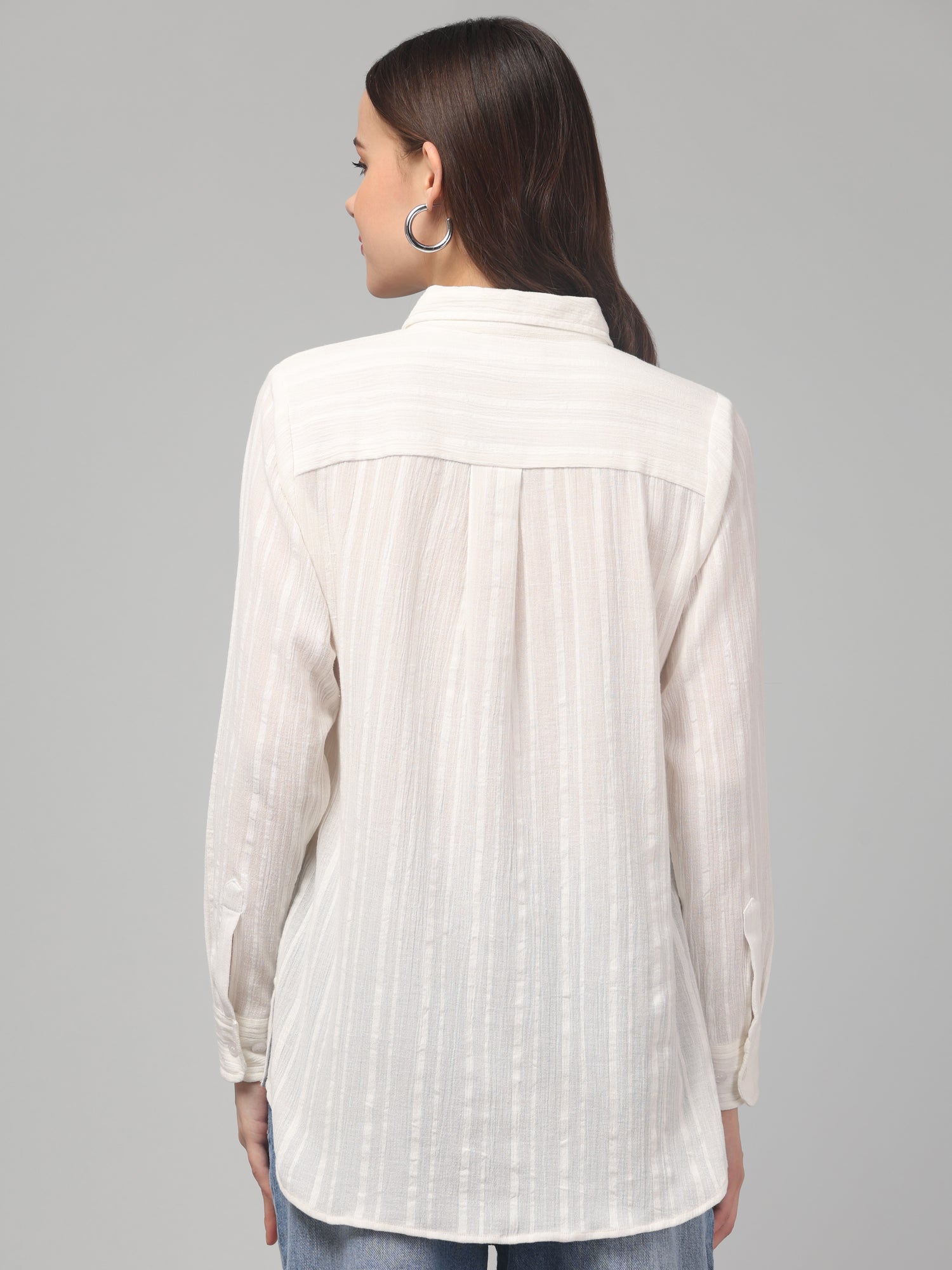 White Textured Button-Down Shirt