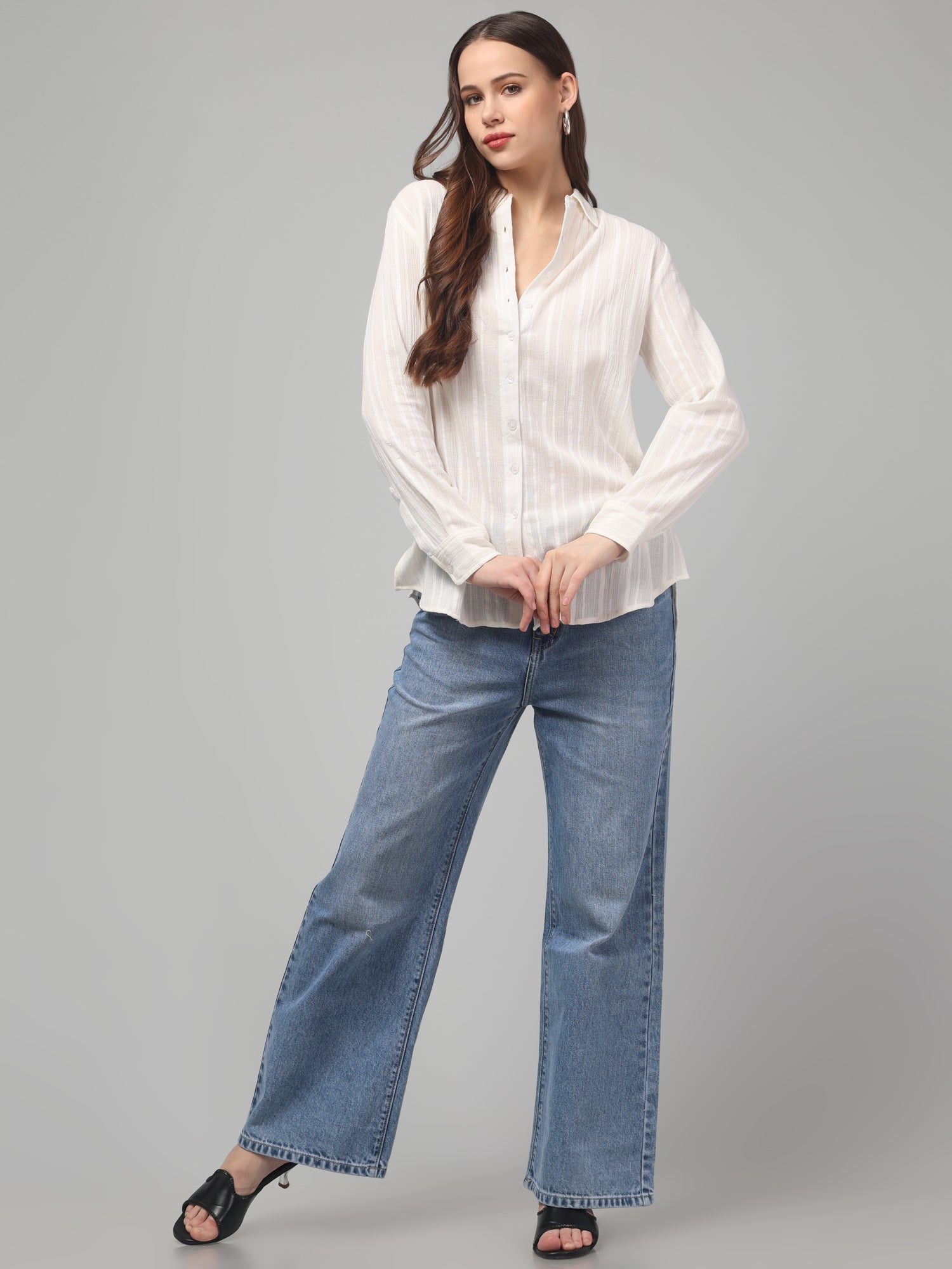White Textured Button-Down Shirt
