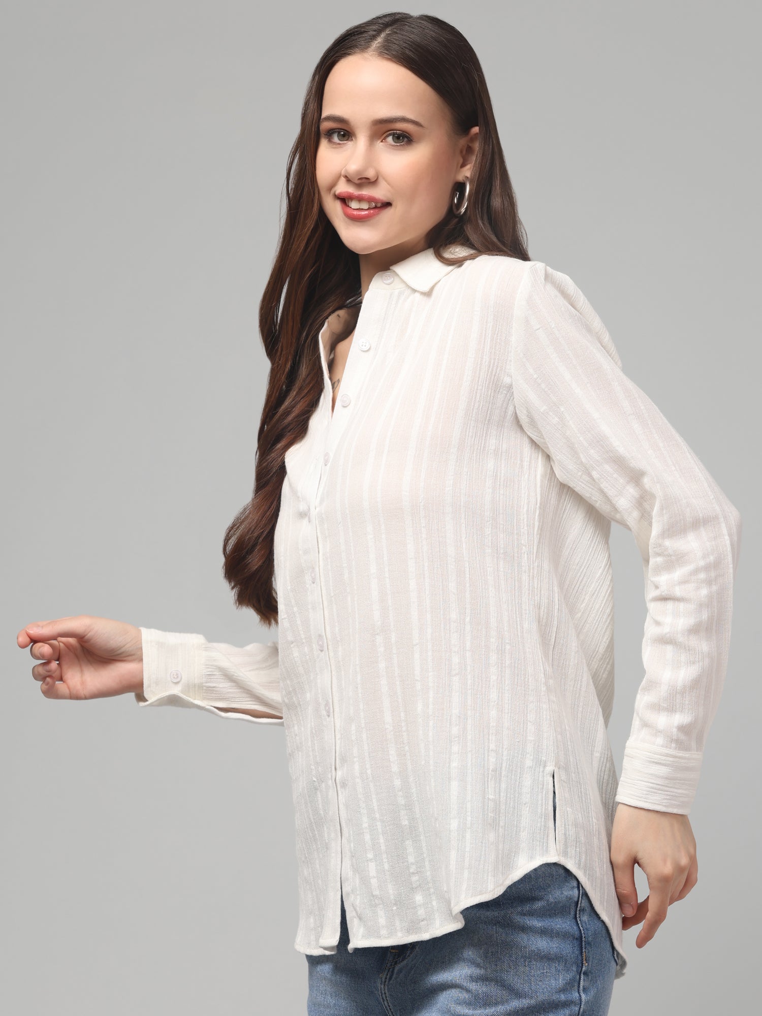 White Textured Button-Down Shirt